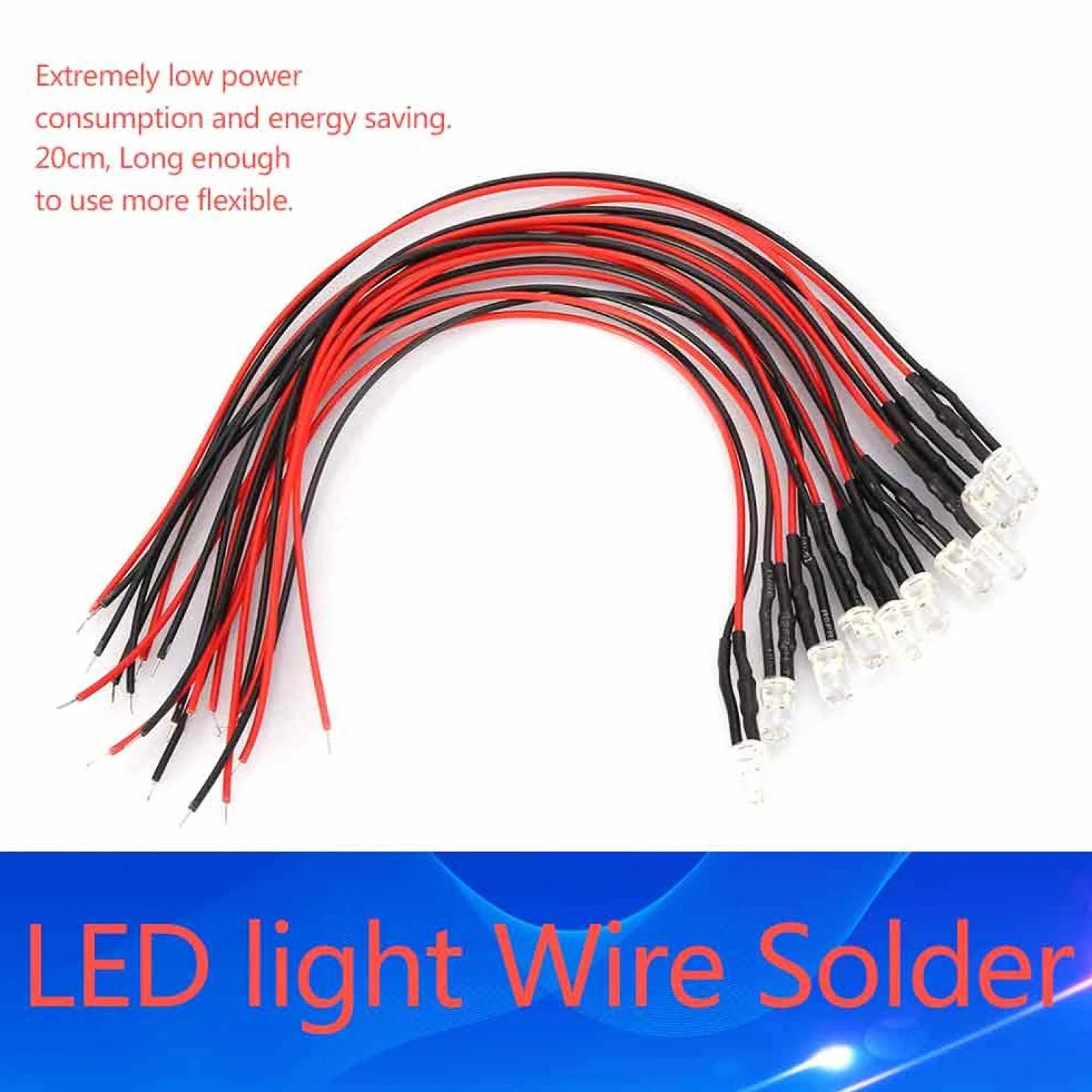 Wstępnie przewodowa dioda LED 12 V 0,06 W 3 mm niskie zużycie energii dioda LED wielokolorowy kabel diodowy LED, 20 cm (czerwony)