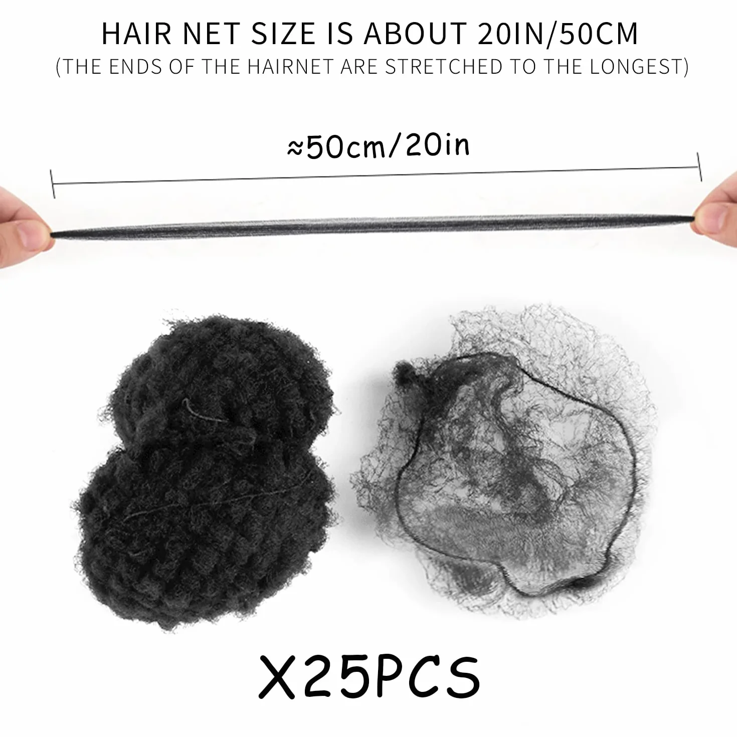 25 szt. czarnych siatek do włosów, niewidoczne siatki do włosów, rozciągliwe siatki do włosów, 50 cm