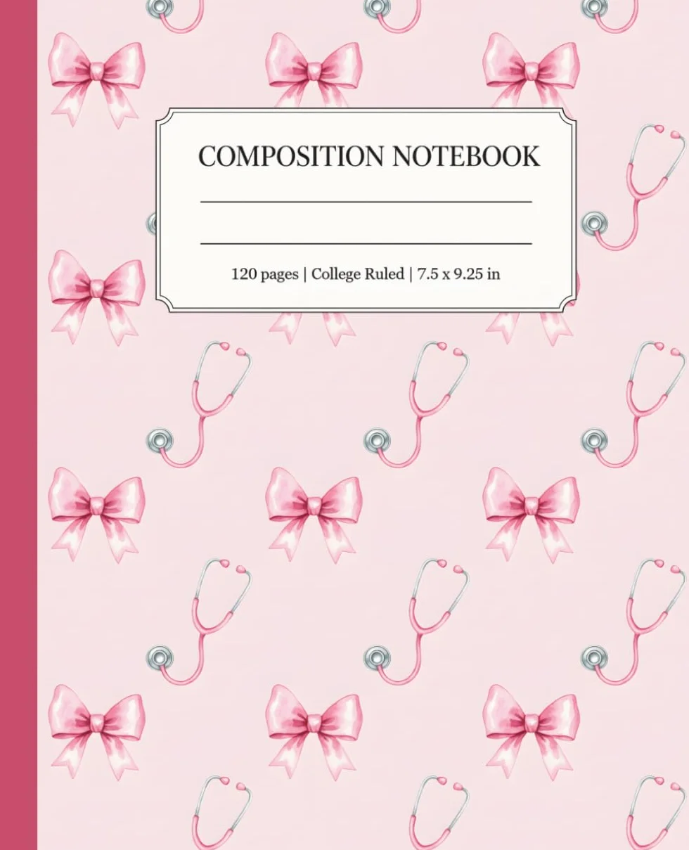 Pink Stethoscope Bow Composition Notebook: College Ruled Medical Journal for Nurses