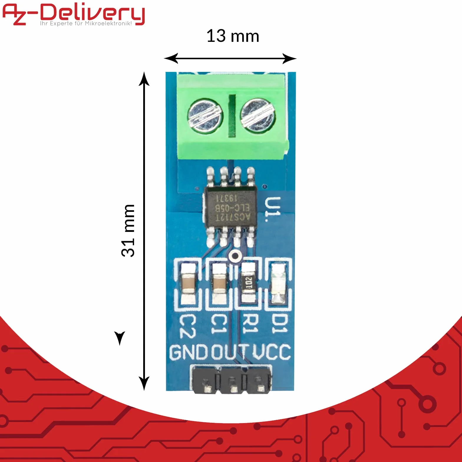AZDelivery ACS712 20A Czujnik Prądu Moduł dla Arduino