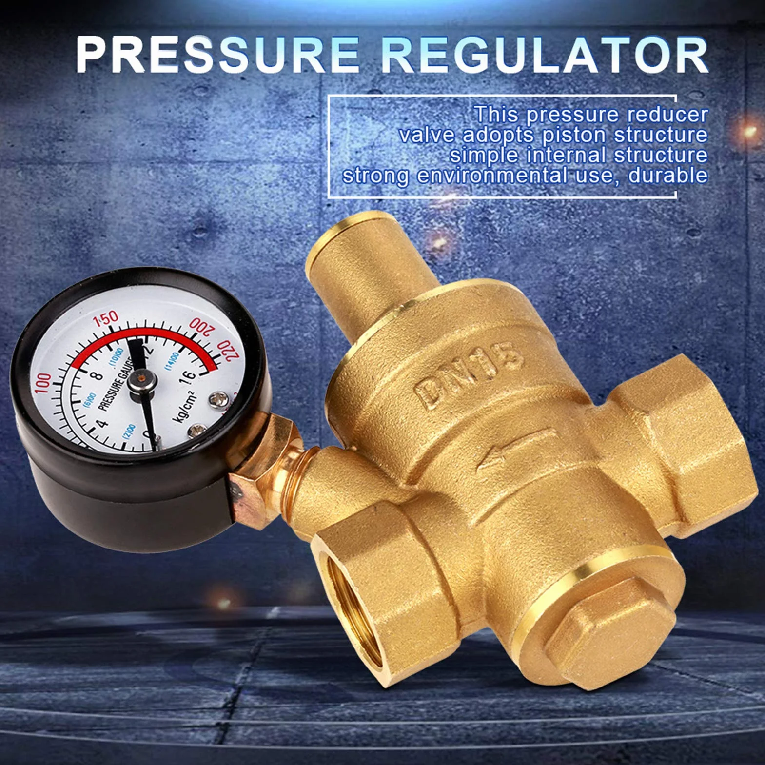 Regulator ciśnienia wody, DN15 mosiądz regulowany regulator ciśnienia wody reduktor G gwint z miernikiem miernika akcesoria do elektronarzędzi 62 mm x 90 mm