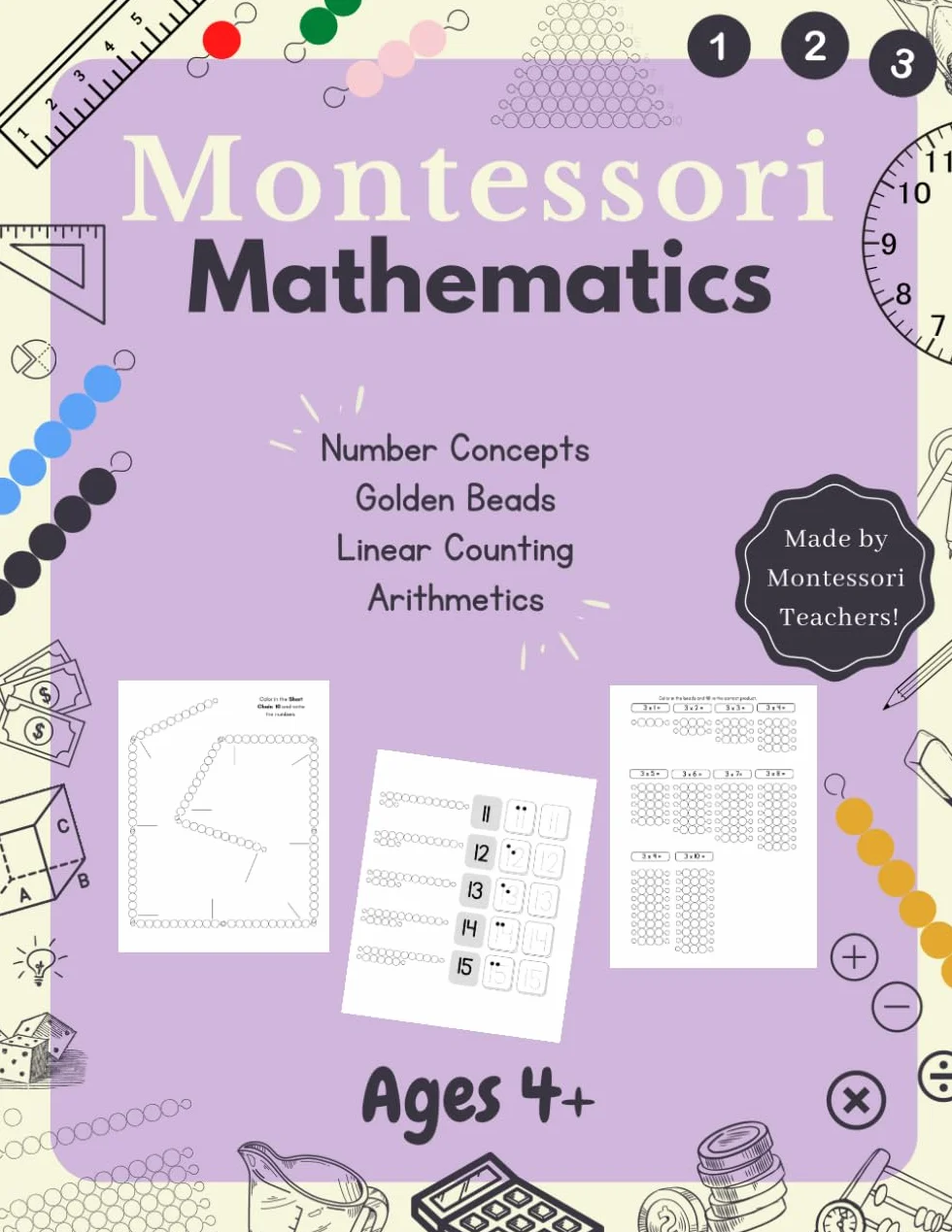 Montessori Math Workbook | Number Concepts, Golden Beads, Colored Bead Bars, Arithmetics: Math Activity Workbook