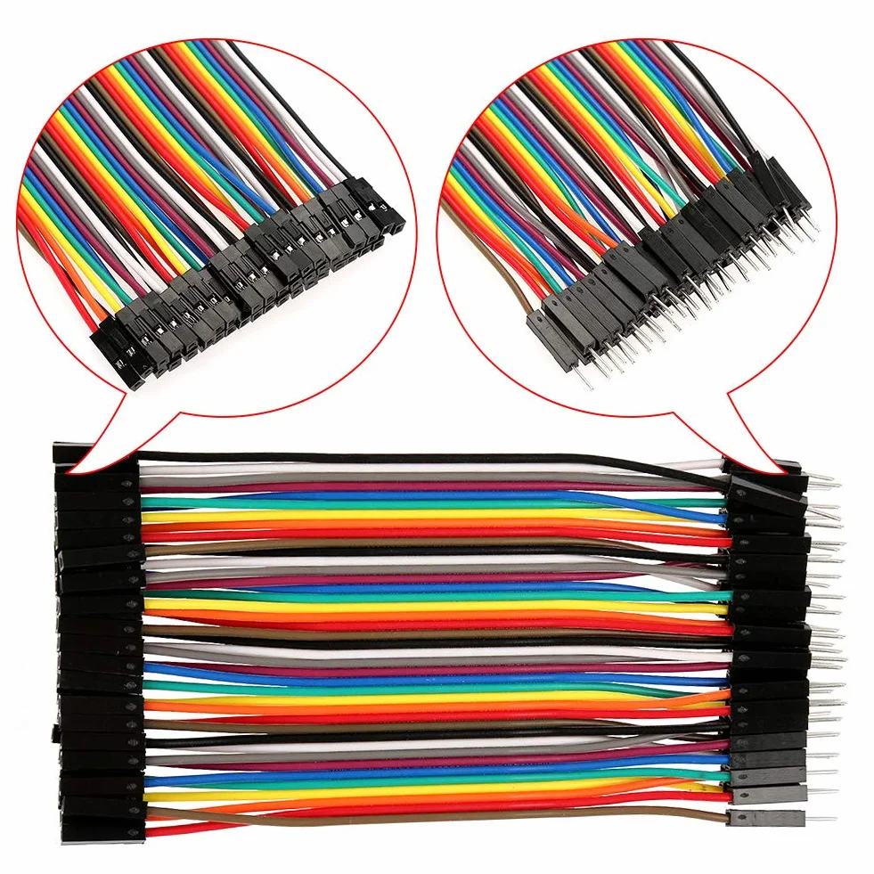 Akozon Breadboard kable 5 sztuk kolorowe 10cm zestaw przewodów połączeniowych 40pin męski na żeński do kabli