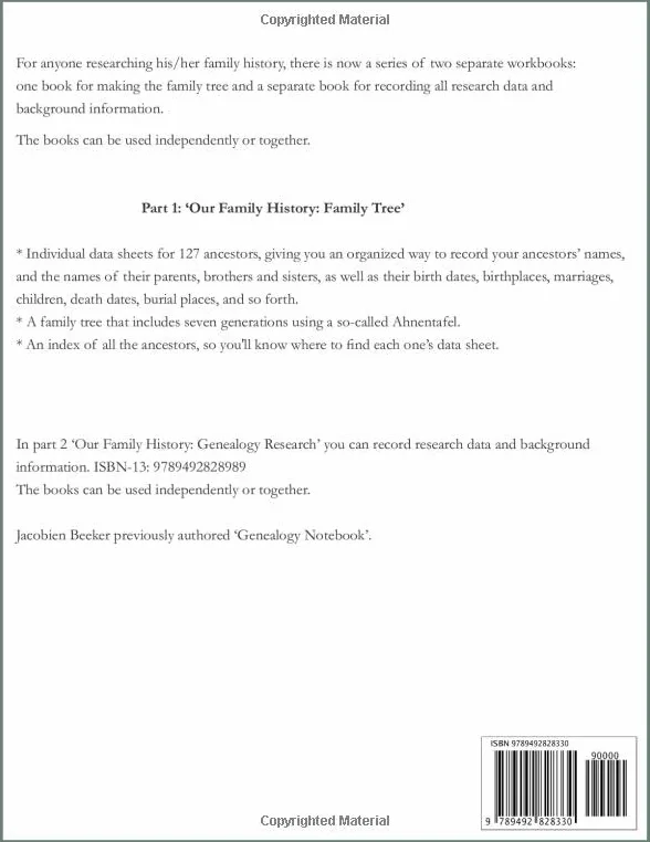 Our Family History Part 1: Family Tree 127 Ancestor Sheets 7 Generations Name Index