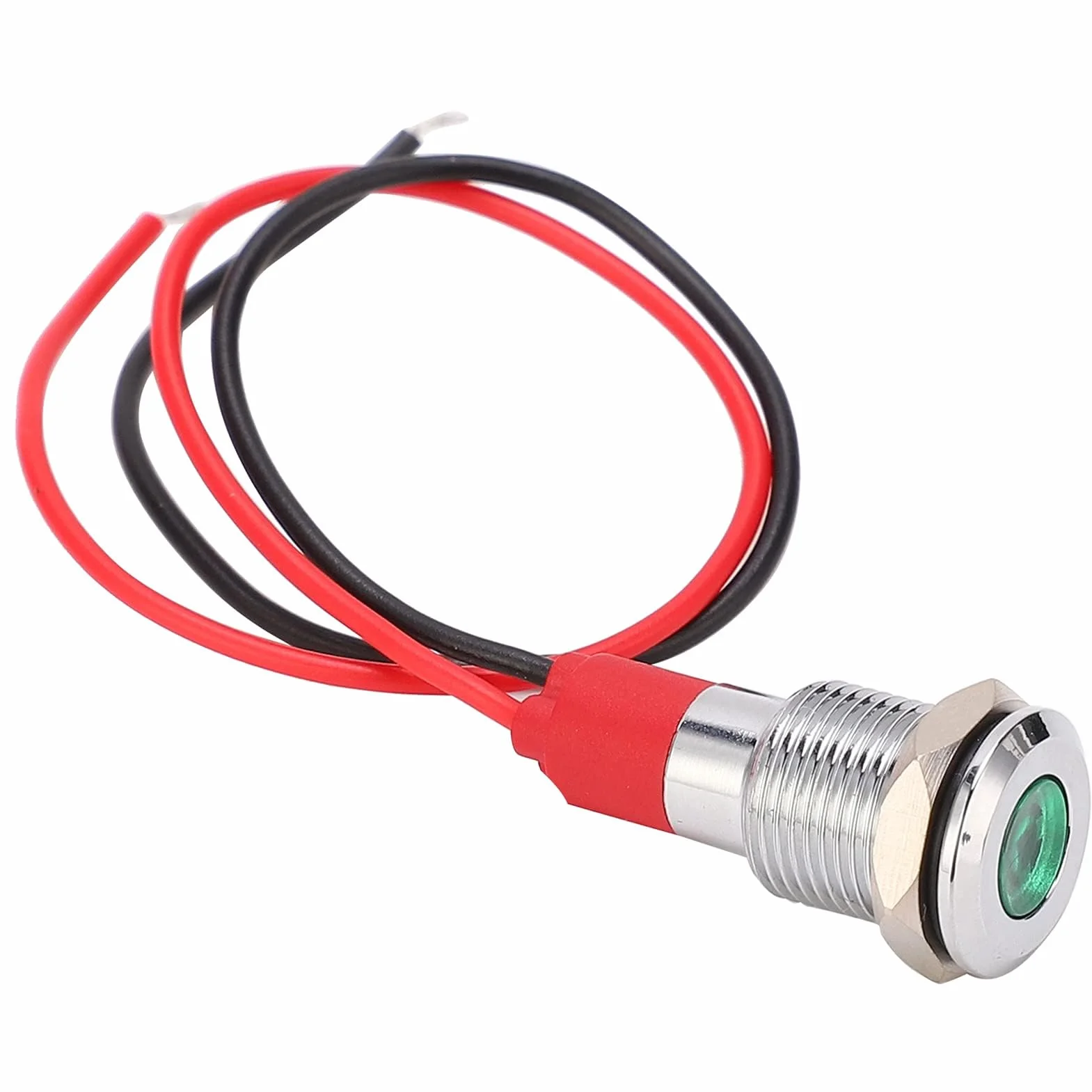 Metalowa lampka kontrolna LED 10 mm Zielona 140 mm 220 V Wodoodporna Pyłoszczelna Mosiądz niklowany