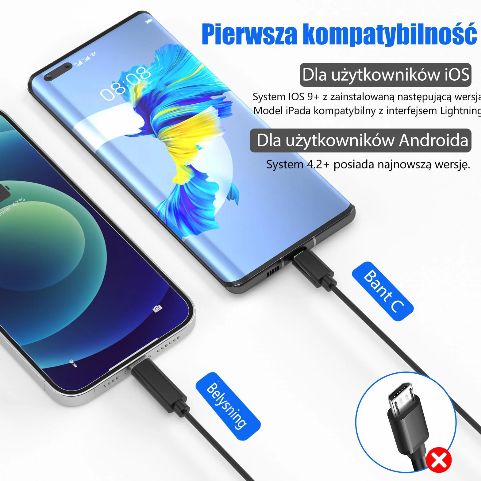 Kamera endoskopowa z dwoma obiektywami,Kamera endoskopowa1920P Obiektyw 7,9mm Kamera endoskopowa 8+1 diod LED,IP67 Wodoodporny,Obrót o 360 stopni Kompatybilny z iPhone/Android, kabel 5M