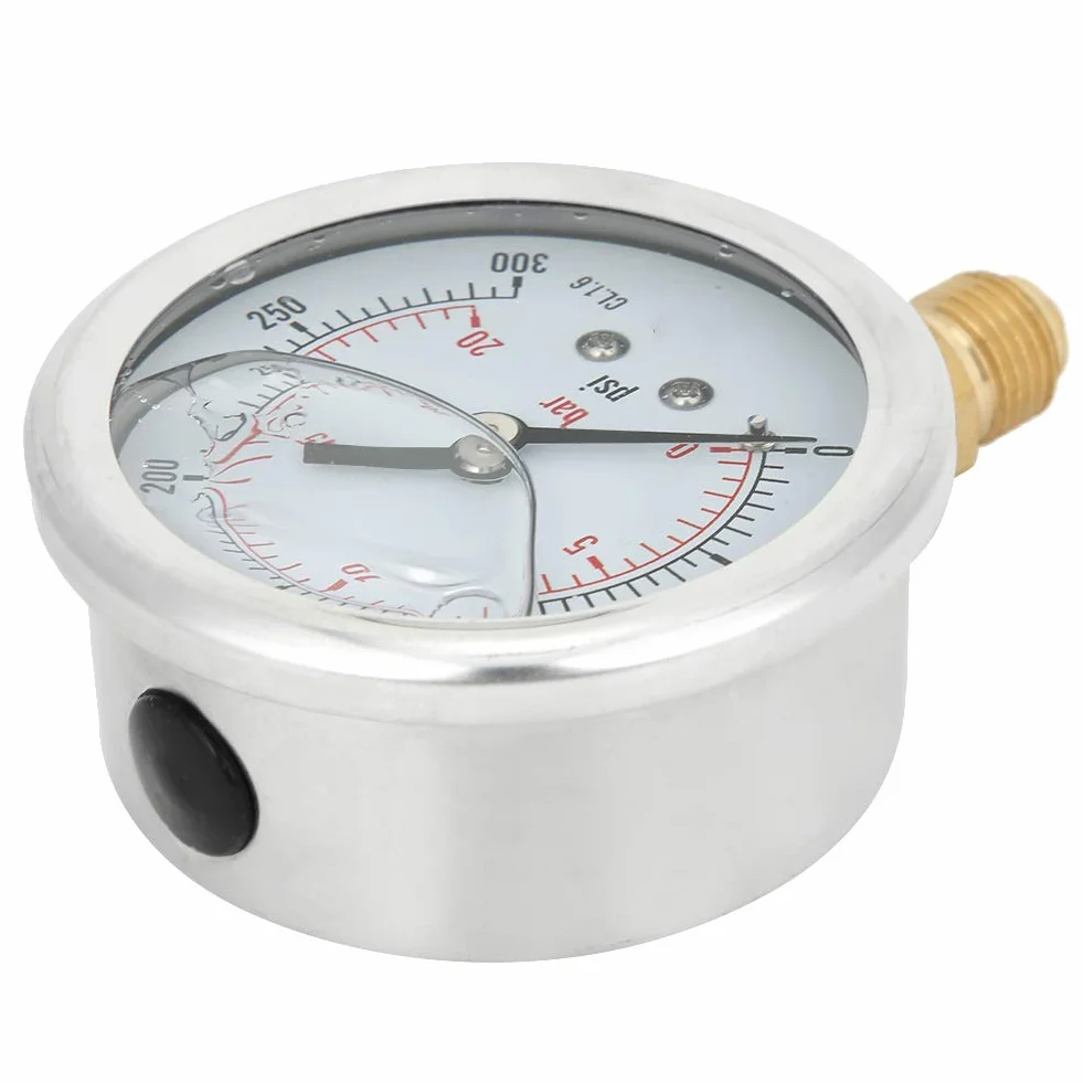 Oumefar TS-PGG604-20bar manometr wypełniony olejem mosiądz 1 / 4BSP Y60 Anti-Aging wysoka precyzja dla górnictwa o zakresie 0-20 bar, 0-300 psi dla przemysłu