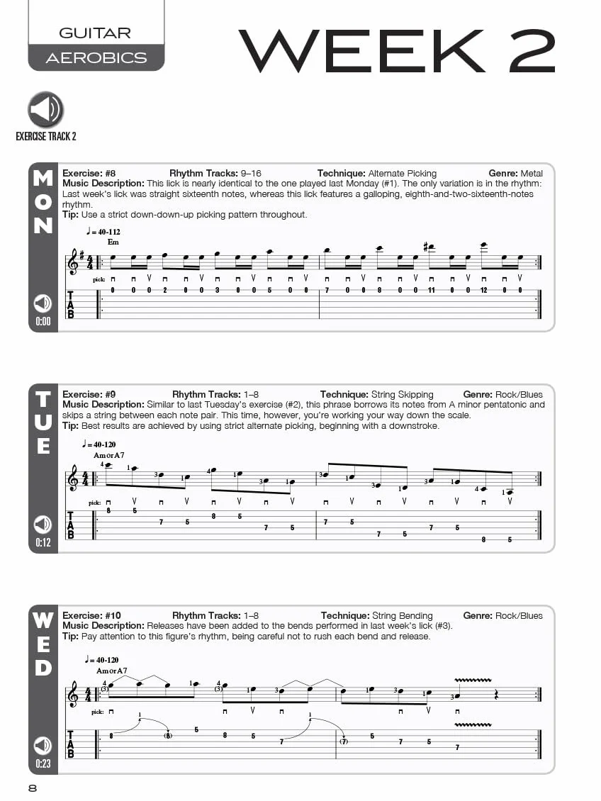 Guitar Aerobics Book Online Audio: 52-Week One-Lick-Per-Day Workout Program for Guitar Technique