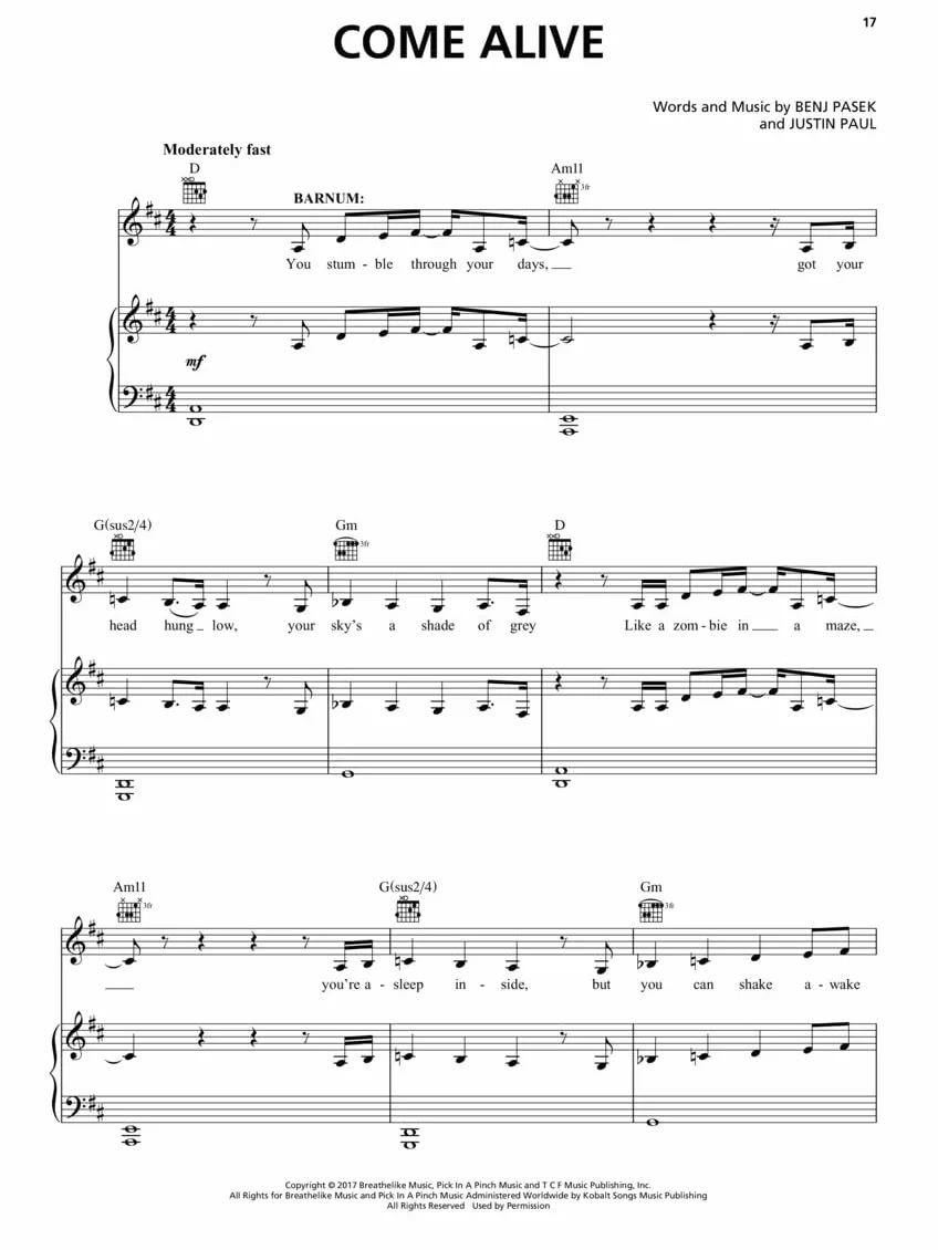 The greatest showman / music from the motion picture soundtrack piano, vocal and guitar