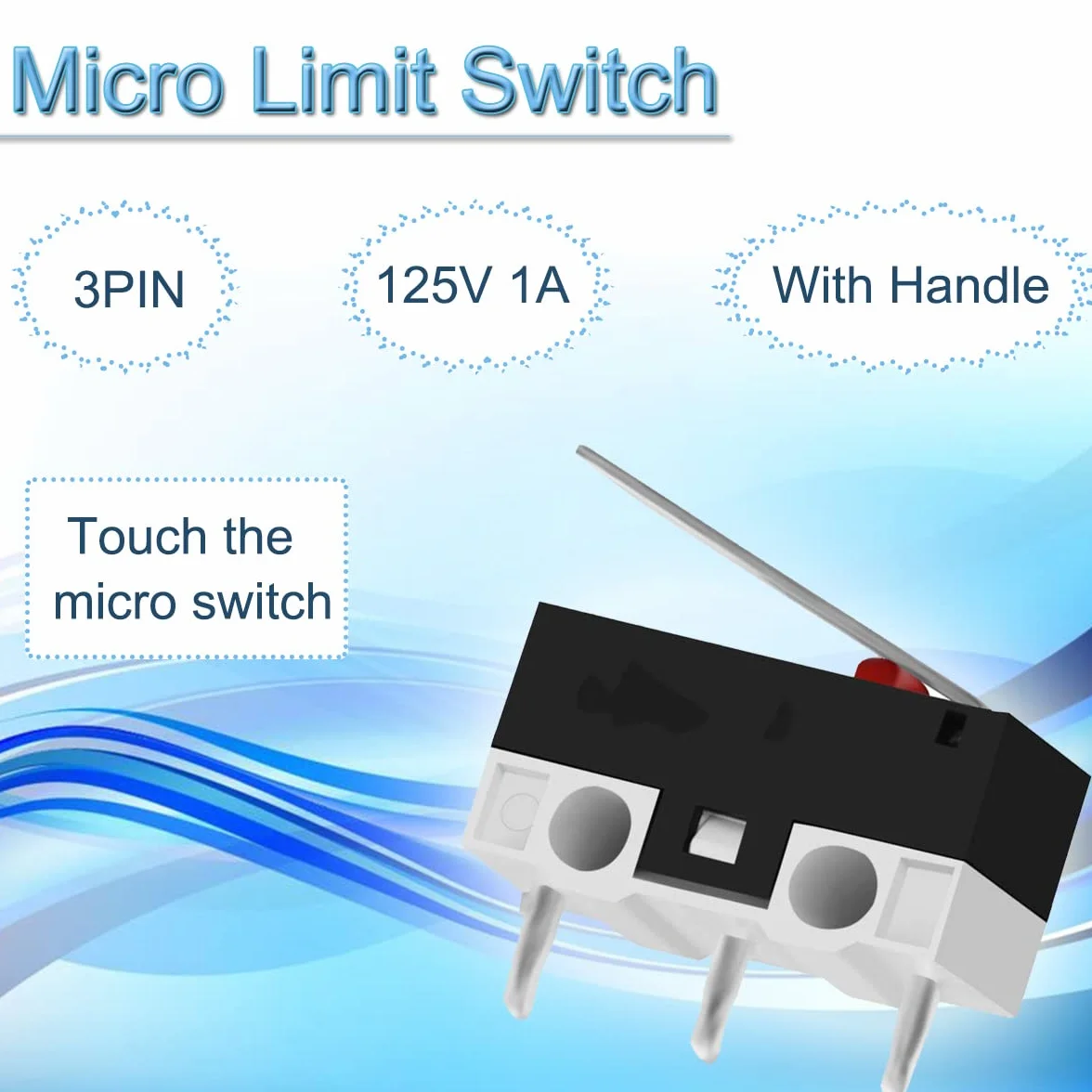Mikroprzełącznik zakończenia biegu NO+NC 3PIN 125V 1A dźwignia prawy zawias czarny
