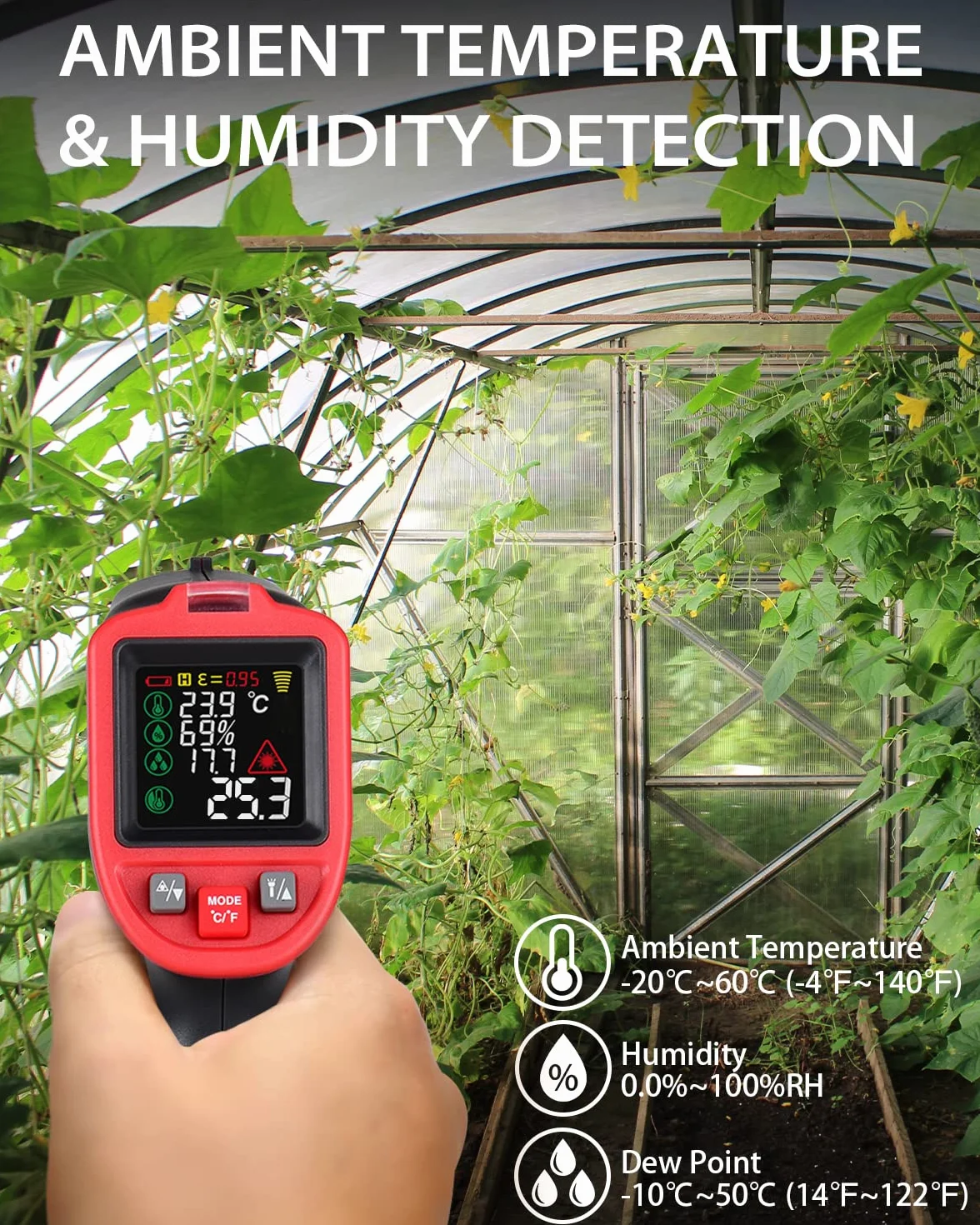Wintact IRTermometro Igrometro Laser Digitale Superfici -50℃~650℃ con Sonde di Temperatura a Termocoppia di Tipo K per Cucina Frizer