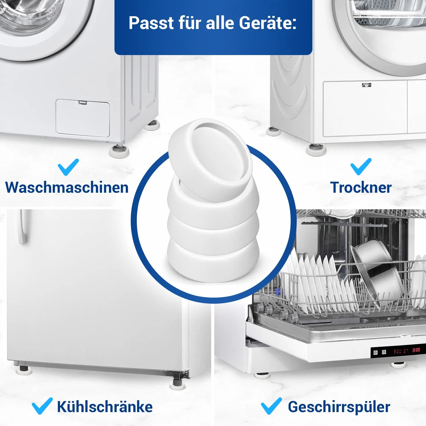 VIOKS Uniwersalny amortyzator drgań do pralek i suszarek, amortyzator wibracyjny, podkładka pod pralkę, akcesoria do Bosch Privileg Siemens, amortyzator wibracyjny, gumowe nóżki, antywibracyjne