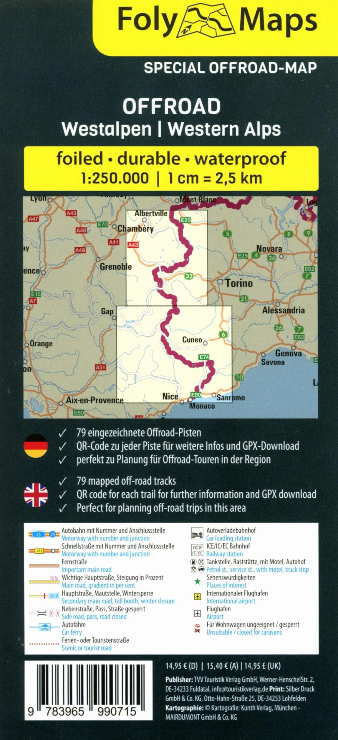 FolyMaps OFFROAD Westalpen 1:250 000: Spezialkarte mit 60 Offroad Pisten