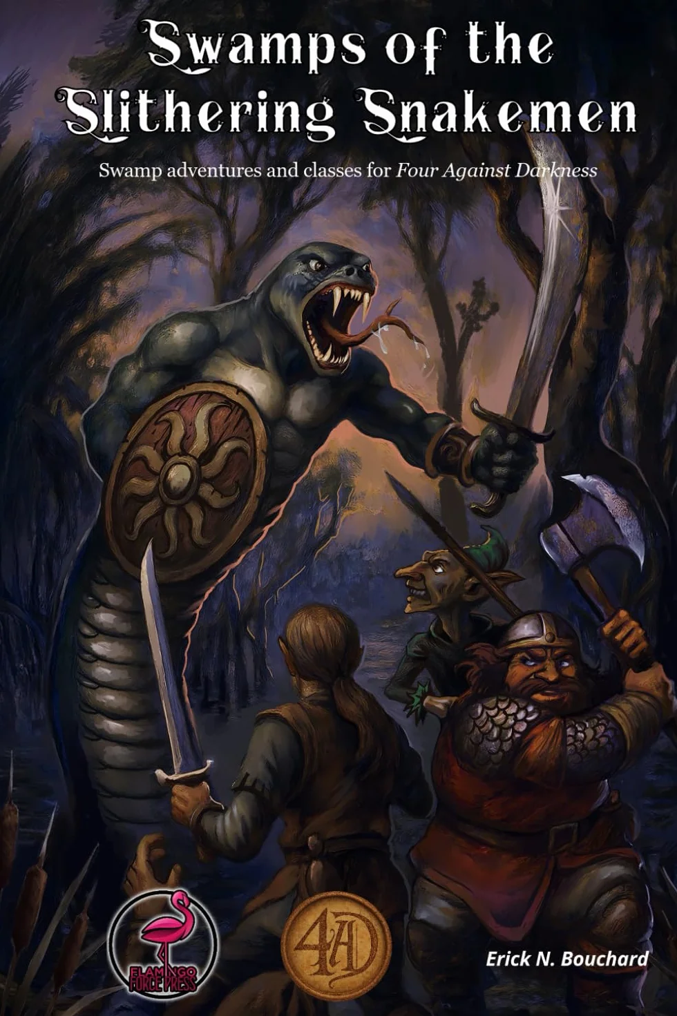 Swamps of the Slithering Snakemen: Swamp adventures and classes for Four Against Darkness