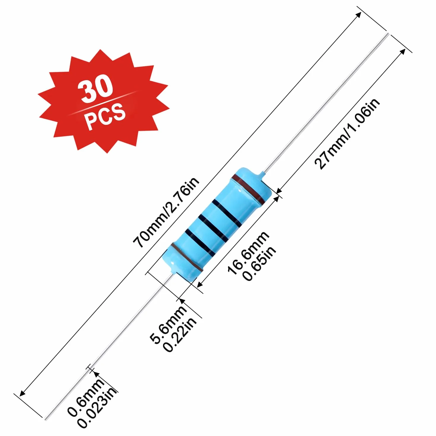 Rezystory z Folii Metalowej 3W 100Ω 1% Tolerancji 30 Sztuk do DIY