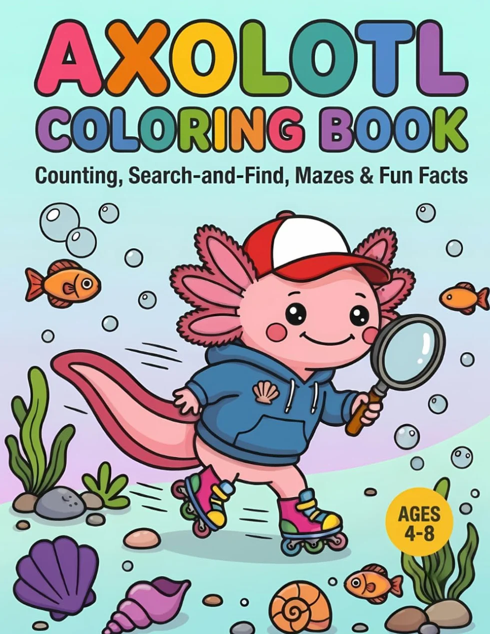 AXOLOTL COLORING BOOK: Counting, Search-and-Find, Mazes & Fun Facts