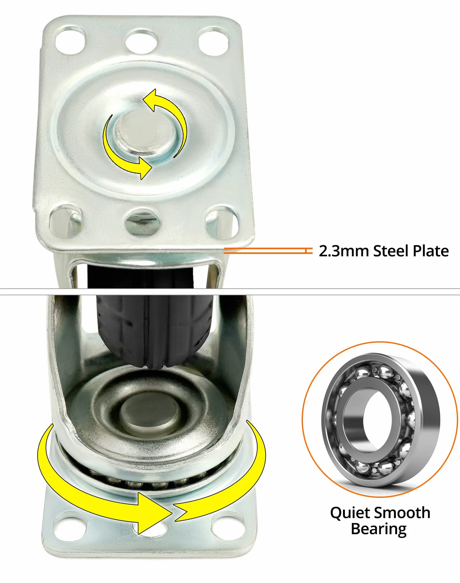 QWORK 4 sztuki kółek do dużych obciążeń 100mm 70 kg kółka skrętne z amortyzacją do transportu mebli