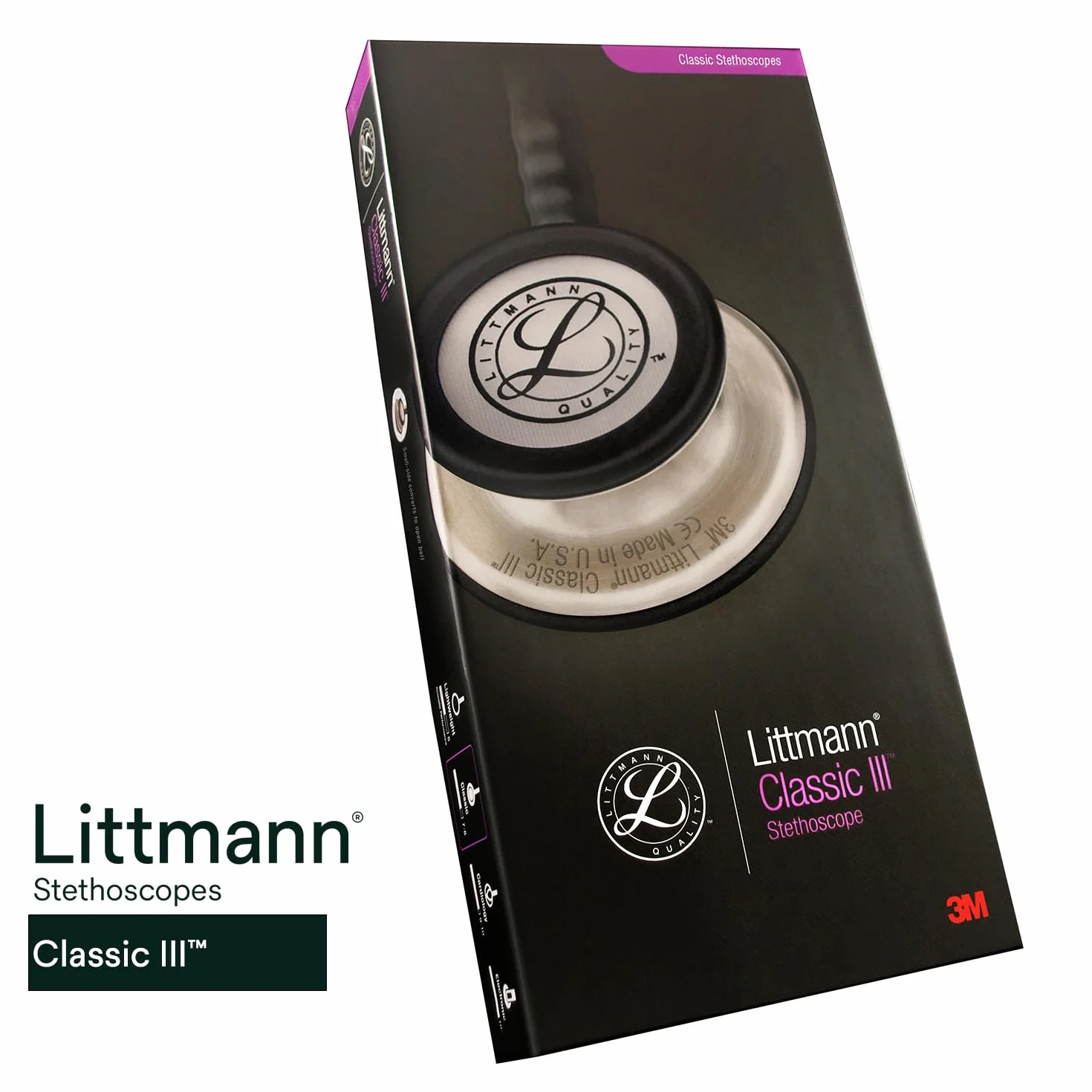 3M Littmann Classic III Stetoskop, SMOKE FINISH, ciemnoszary, czarny przewód