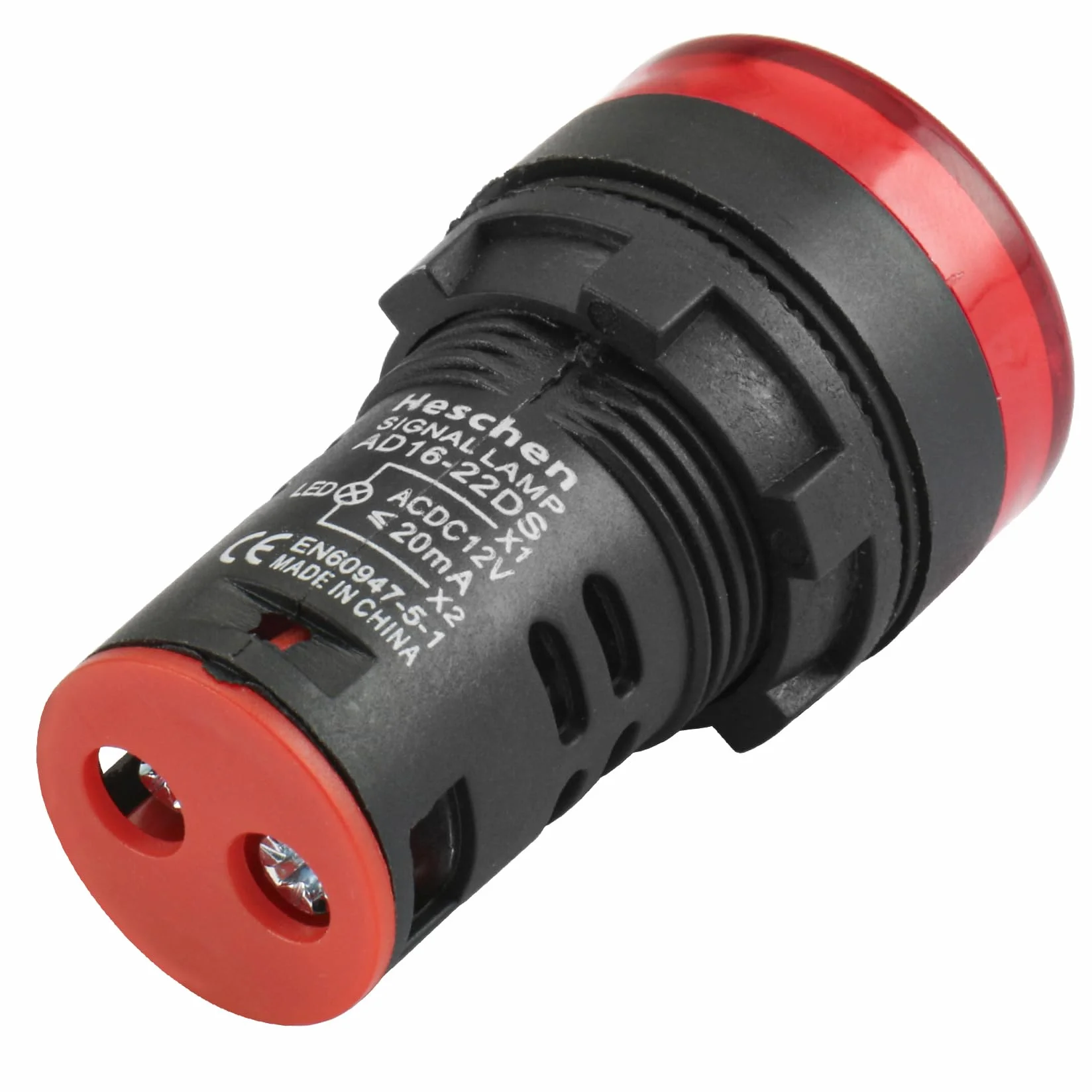Heschen 22 mm LED wskaźnik świetlny AD16-22D/S 12 V DC 20 mA czerwone światło kolor 5 szt.