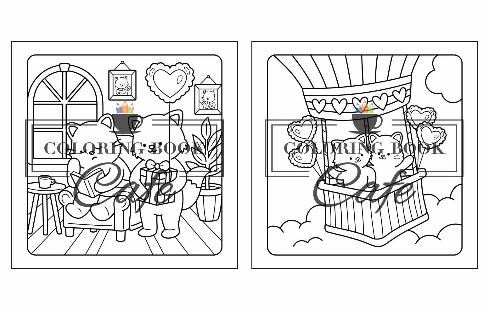 Paws & Hearts Coloring Book for Adults Teens Cozy Love Scenes Adorable Animals