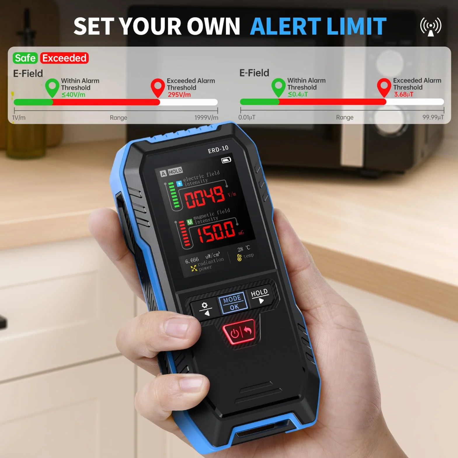 Miernik EMF 3 w 1, detektor promieniowania EF MF RF, ręczny cyfrowy detektor pól elektromagnetycznych, automatyczny alarm LCD, do użytku w domu i w biurze