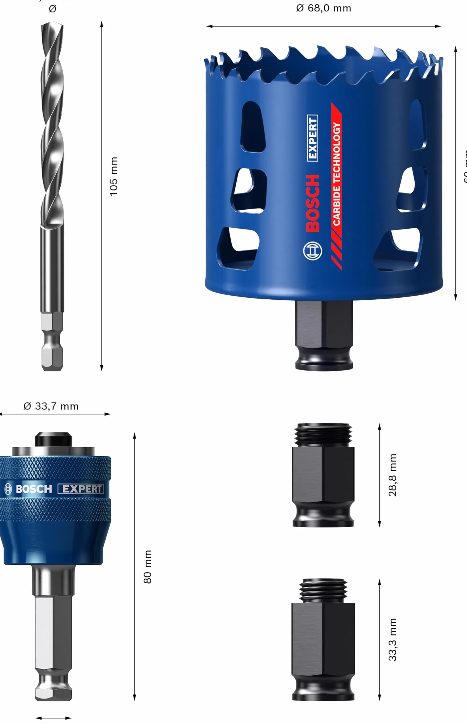 Bosch Professional 1x Zestawy startowe pił otwornic EXPERT Tough Material (do Drewno z metalem, Ø 68 mm, Akcesoria Wiertarki/wkrętarki udarowe)