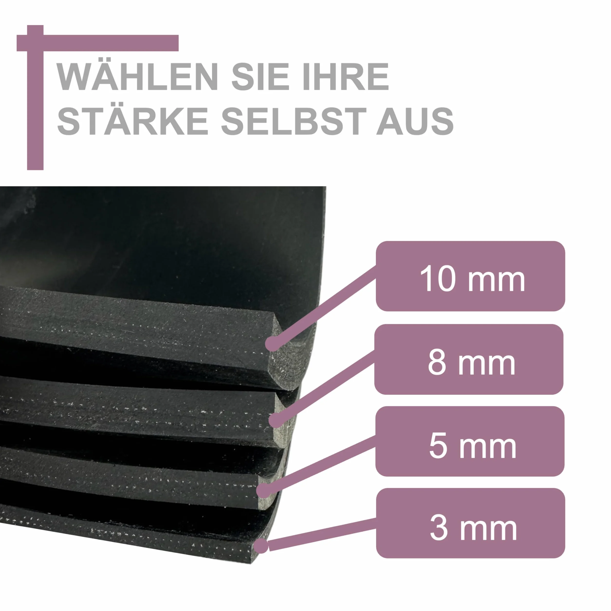 Paski gumowe z wkładką z tkaniny 10 m, grubość 3-10 mm, twarda guma lita 10x10 cm