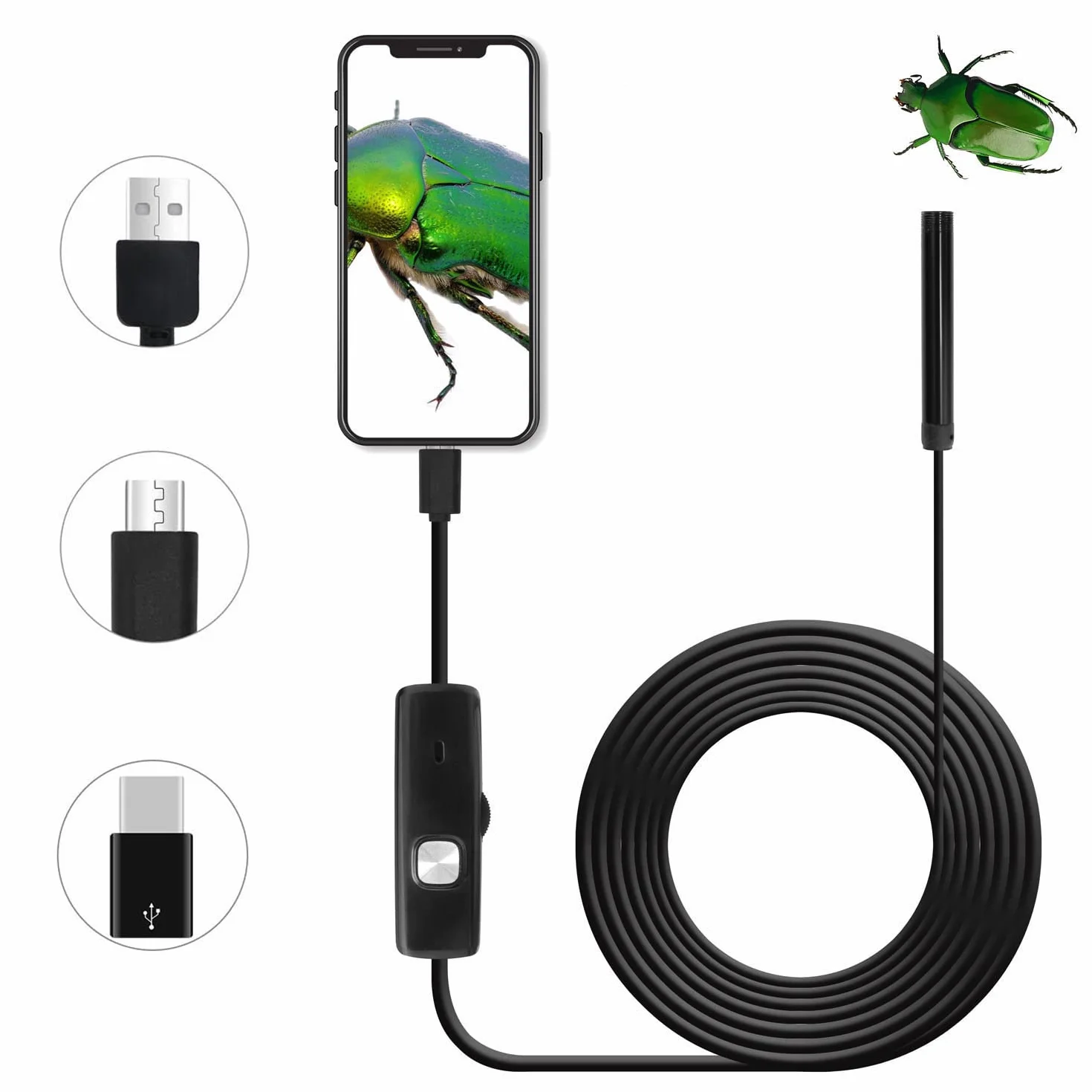 QiCheng & LYS endoskop do Androida, endoskop USB 5,5 mm do telefonu komórkowego z systemem Android, tabletu, komputera stacjonarnego, mobilnego endoskopu (5 m)