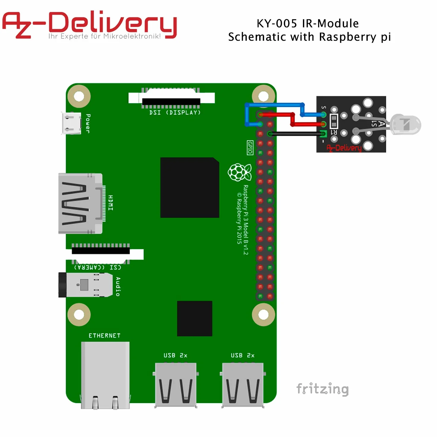 AZDelivery KY-005 IR Moduł nadajnika podczerwieni kompatybilny z Arduino Raspberry Pi