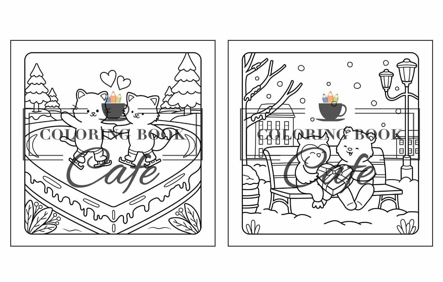Paws & Hearts Coloring Book for Adults Teens Cozy Love Scenes Adorable Animals