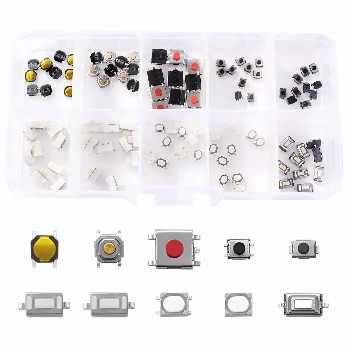 VooGenzek 100 Sztuk 10-Wartościowy Przełącznik Dotykowy Micro Chwilowy Zestaw Asortymentowy, do Telewizora Audio Remote Key Cameras Komputery