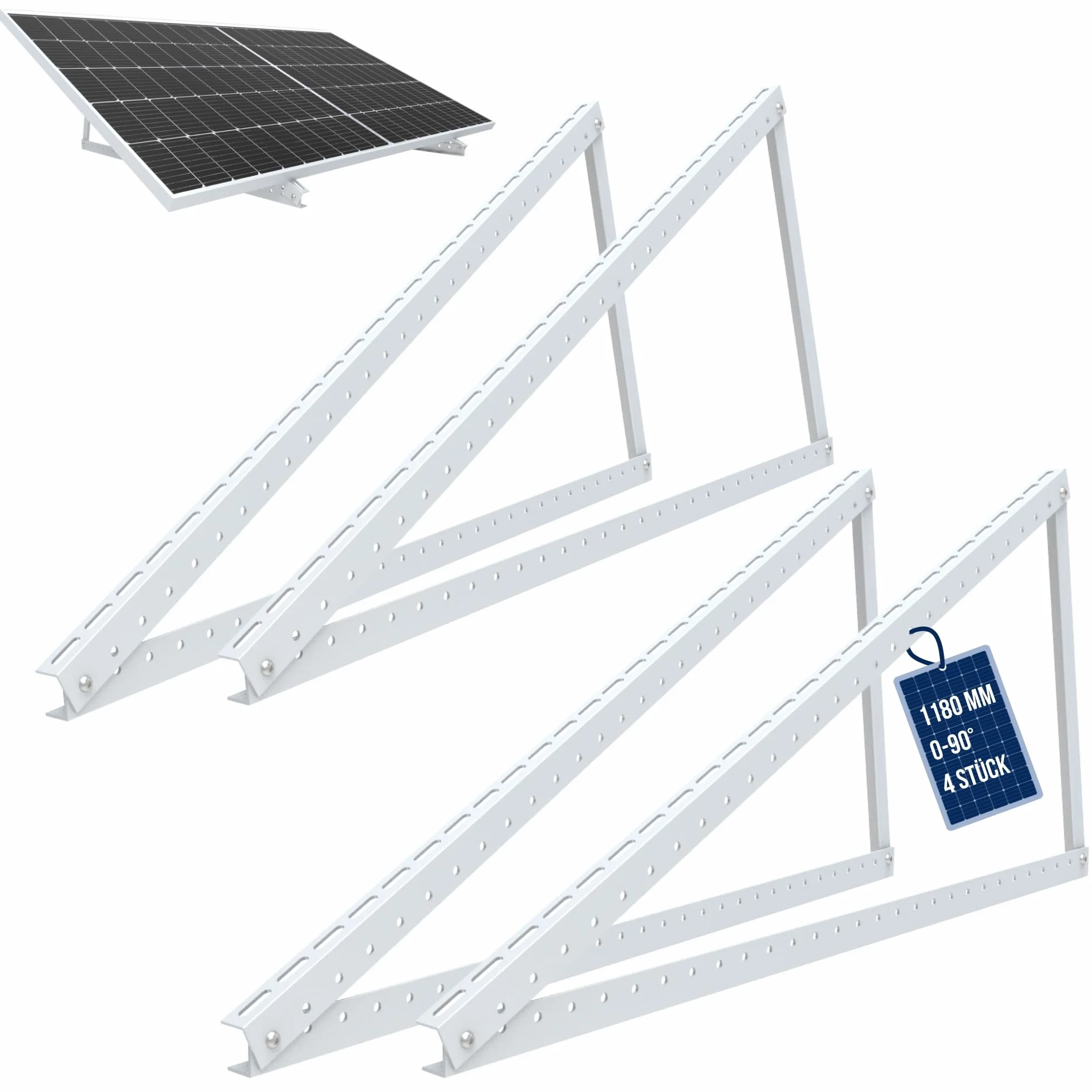 PV 4 x uchwyt do paneli słonecznych 48 cali / 118 cm | uchwyt na moduł solarny balkon elektrownia aluminiowa | zawieszenie płaskiego dachu PV regulowane 0-90° | uchwyt na 2 moduły solarne wraz