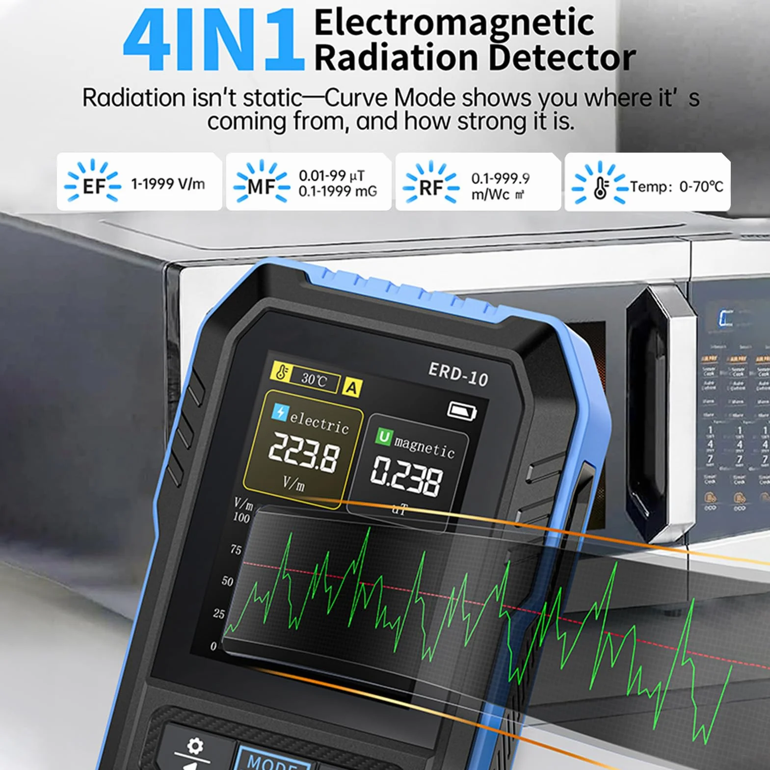Miernik EMF 3 w 1, detektor promieniowania EF MF RF, ręczny cyfrowy detektor pól elektromagnetycznych, automatyczny alarm LCD, do użytku w domu i w biurze