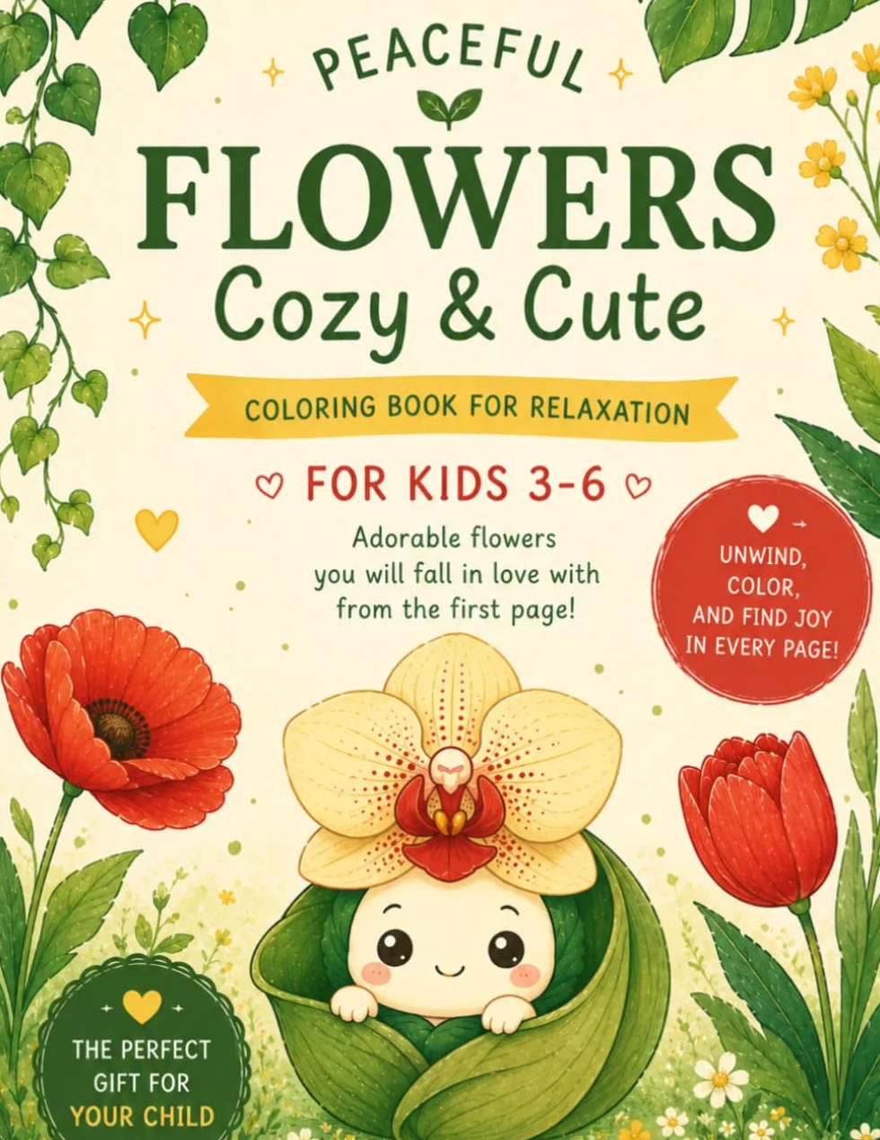 Peaceful Flowers Cozy & Cute Flower Coloring Book for Kids Ages 3-6