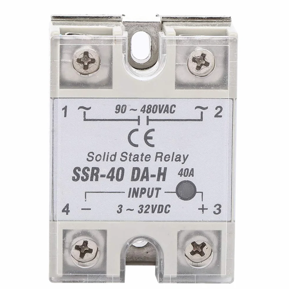 Moduł przekaźnika statycznego SSR-40DA-H 40A z wyłącznikiem bez, wejście 3-32V DC, wyjście 90-480V AC do procesów automatyzacji