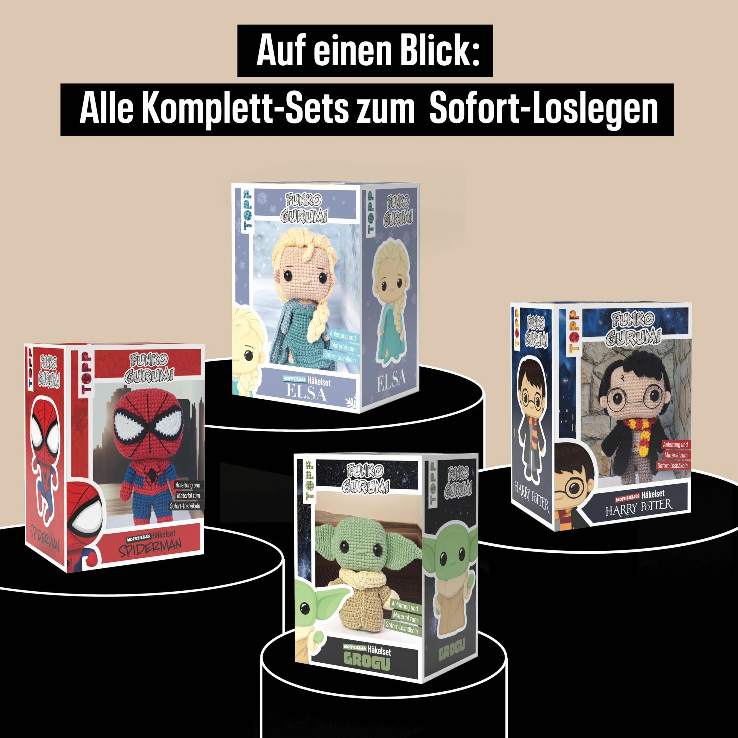 Funkogurumi Grogu Häkelset: Anleitung, Misch-Garn, Füllwatte, Häkelnadel 2,5 mm, Sicherheitsaugen