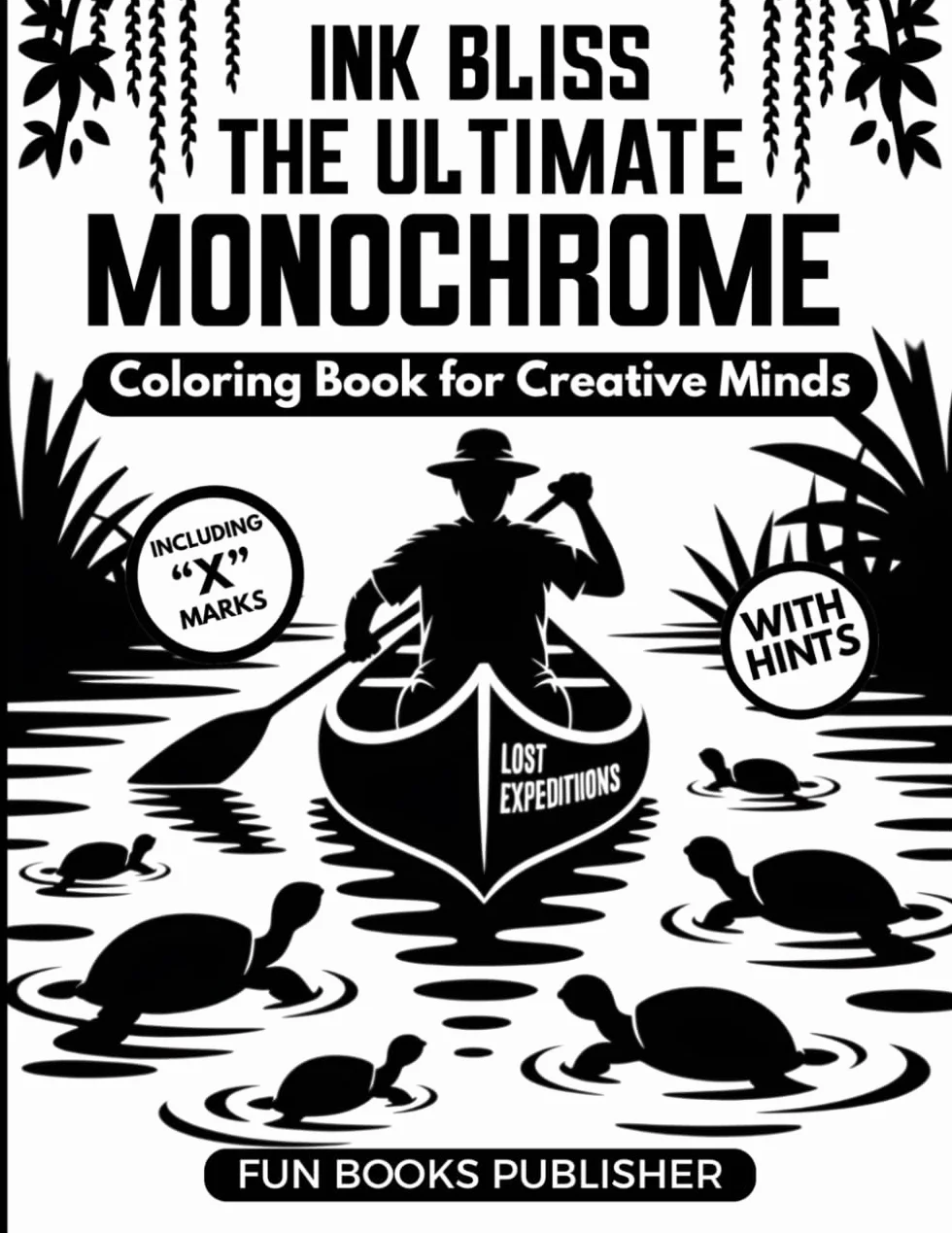 Monochrome Coloring Book: Over 50 Black Ink Designs for Creative Minds - Relax & Focus