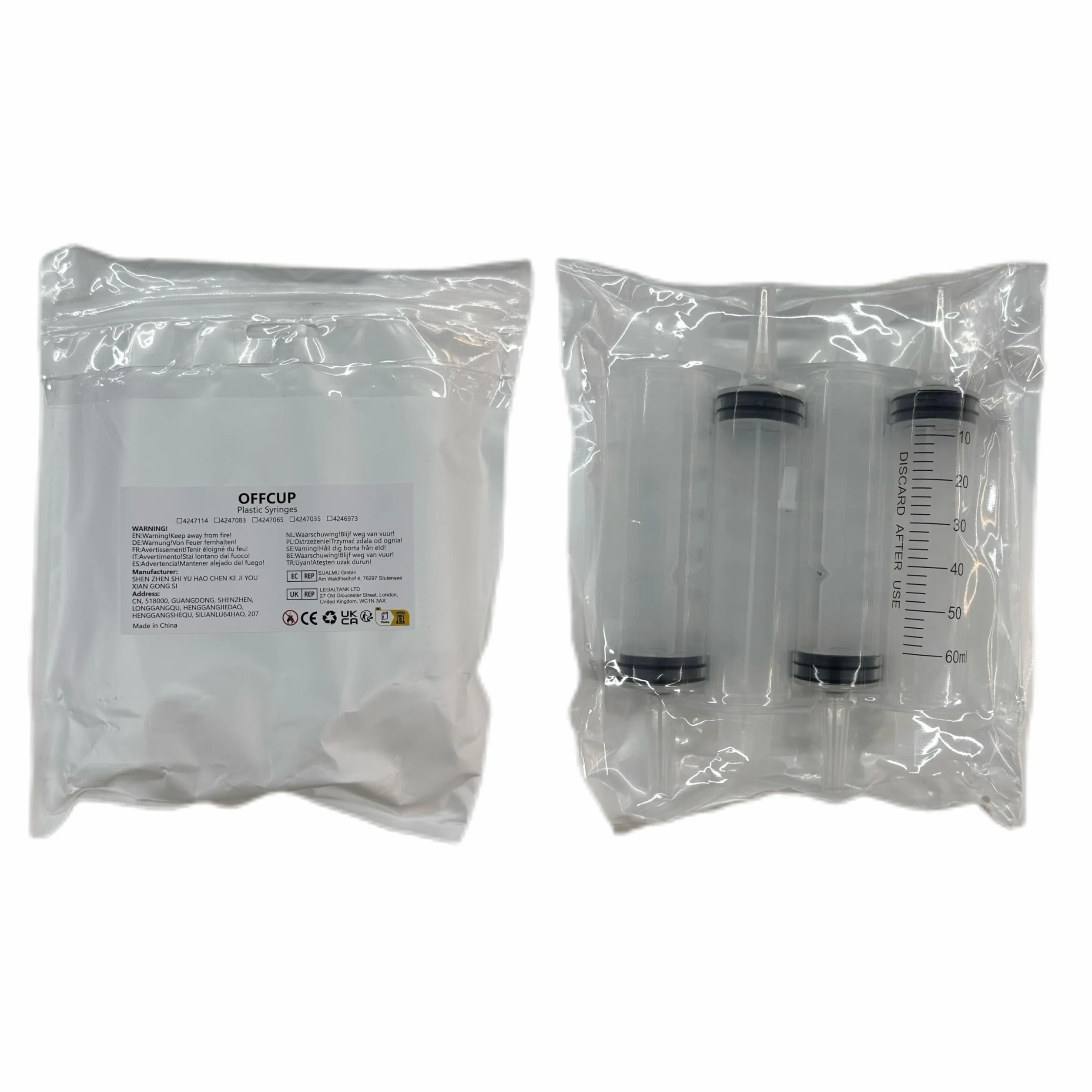OFFCUP 60ml Plastikowa strzykawka, 4 sztuki jednorazowych strzykawek, duża strzykawka do transferu płynów