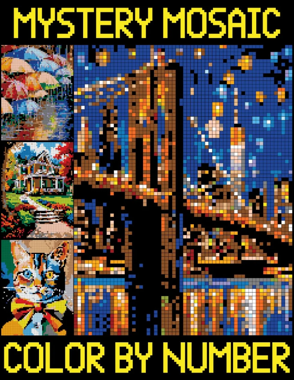 Mystery Mosaics Color By Number: Pixel Art Coloring Book for Adults with Quest Challenges to Reveal Hidden Images
