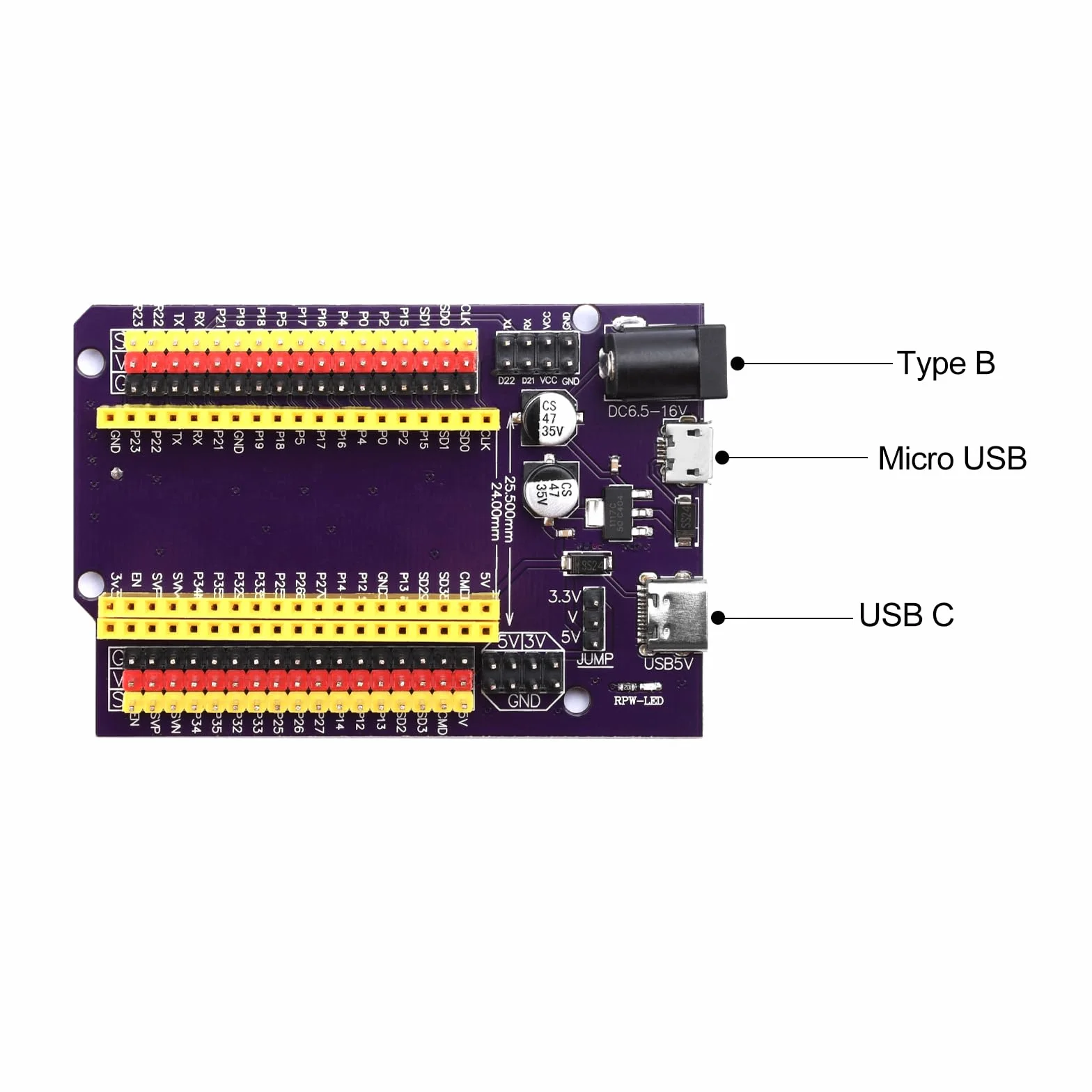 Heemol 38 pinów ESP32 Breakout Board GPIO Extension Board 25,5 mm / 23 mm