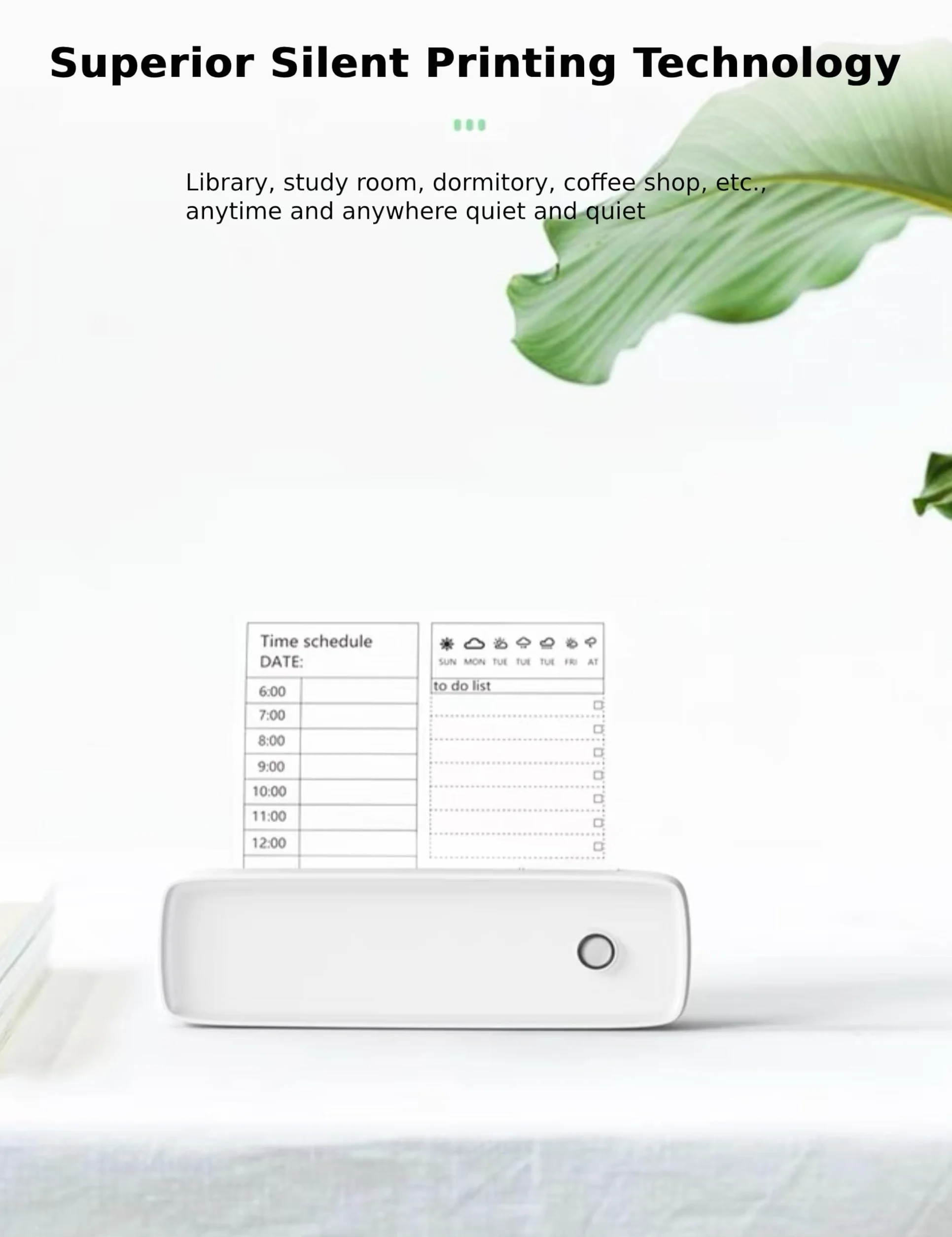 Mini Drukarka A4 - Bezatramentowa Przenośna Drukarka Termiczna Bluetooth 5.2 200 Dpi, Bezprzewodowa Maszyna Drukarska z możliwością ładowania Przez USB z 7 Rozmiarami Wydruku do