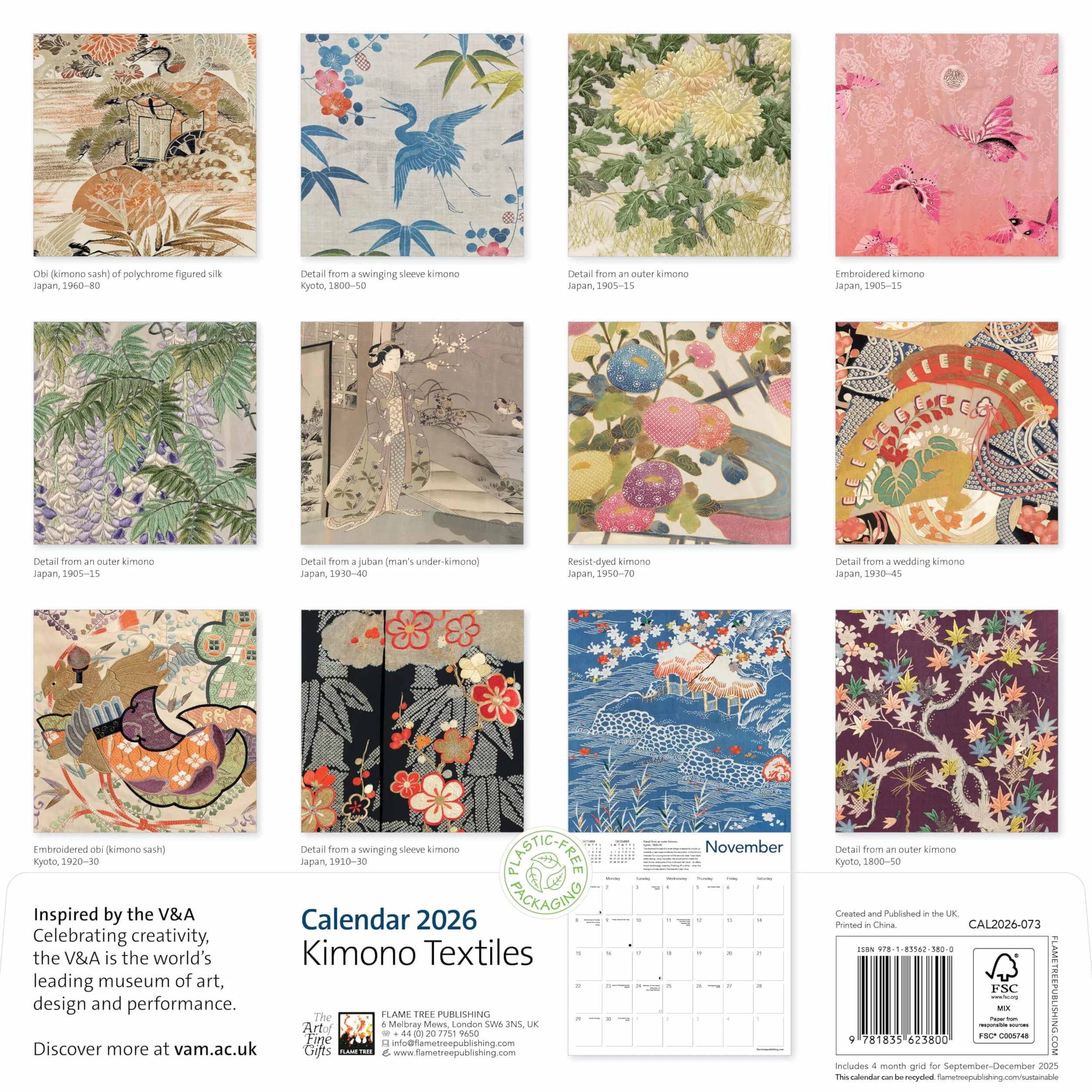 V&A Kimono Textiles Wall Calendar 2026