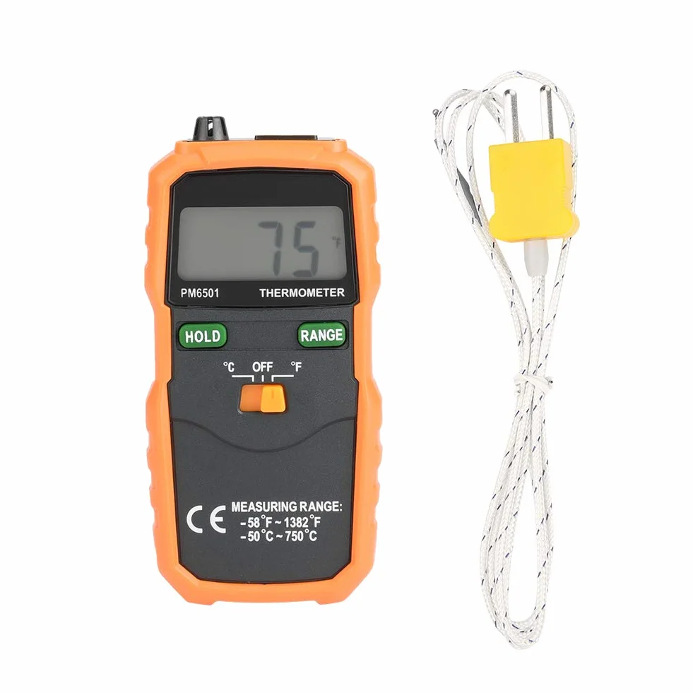 Termometr cyfrowy, cyfrowy termometr PEAKMETER PM6501 z sondą z termoparą typu K.