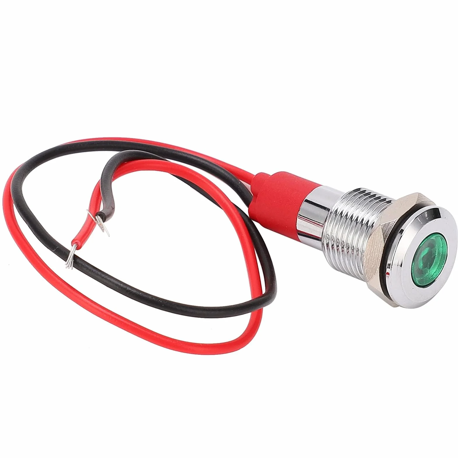 Metalowa lampka kontrolna LED 10 mm Zielona 140 mm 220 V Wodoodporna Pyłoszczelna Mosiądz niklowany