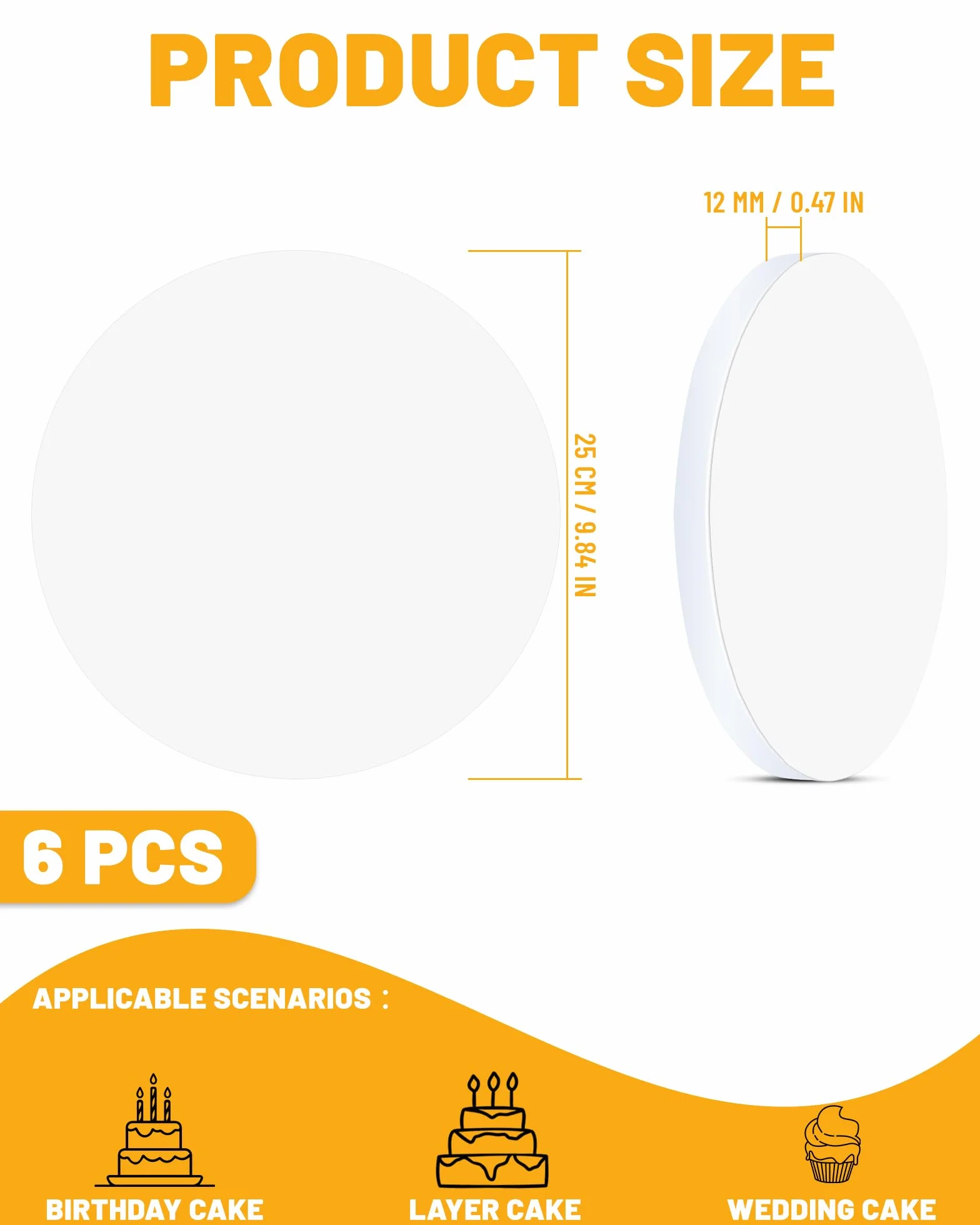 6 sztuk okrągłych podstawek pod tort 25 cm (10 cali) grubość 12 mm wzmocnione i stabilne białe Cake Drum, wielokrotnego użytku idealne do transportu i prezentacji tortów i deserów