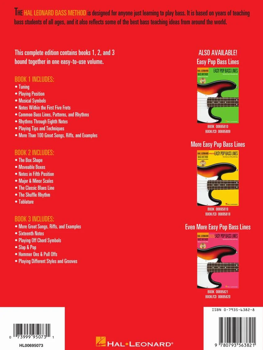 Hal leonard electric bass method - complete ed. - contains books 1,2, and 3 -