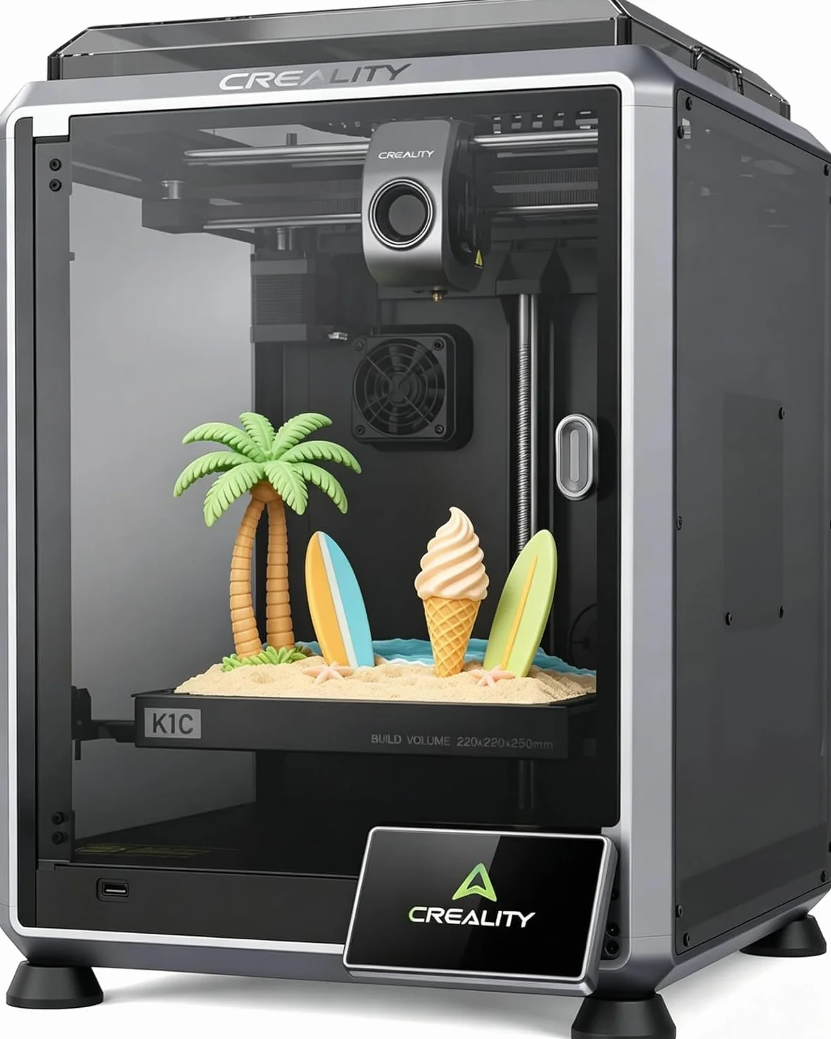 Creality K1C 3D-Drucker, Red Dot Auszeichnung, 600mm/s, K1 Upgrade 3D Printer mit AI-Kamera, 300°C Druckunterstützung, Kohlefaserfilamente, Automatische Nivellierung, 220x220x250mm für Einsteiger