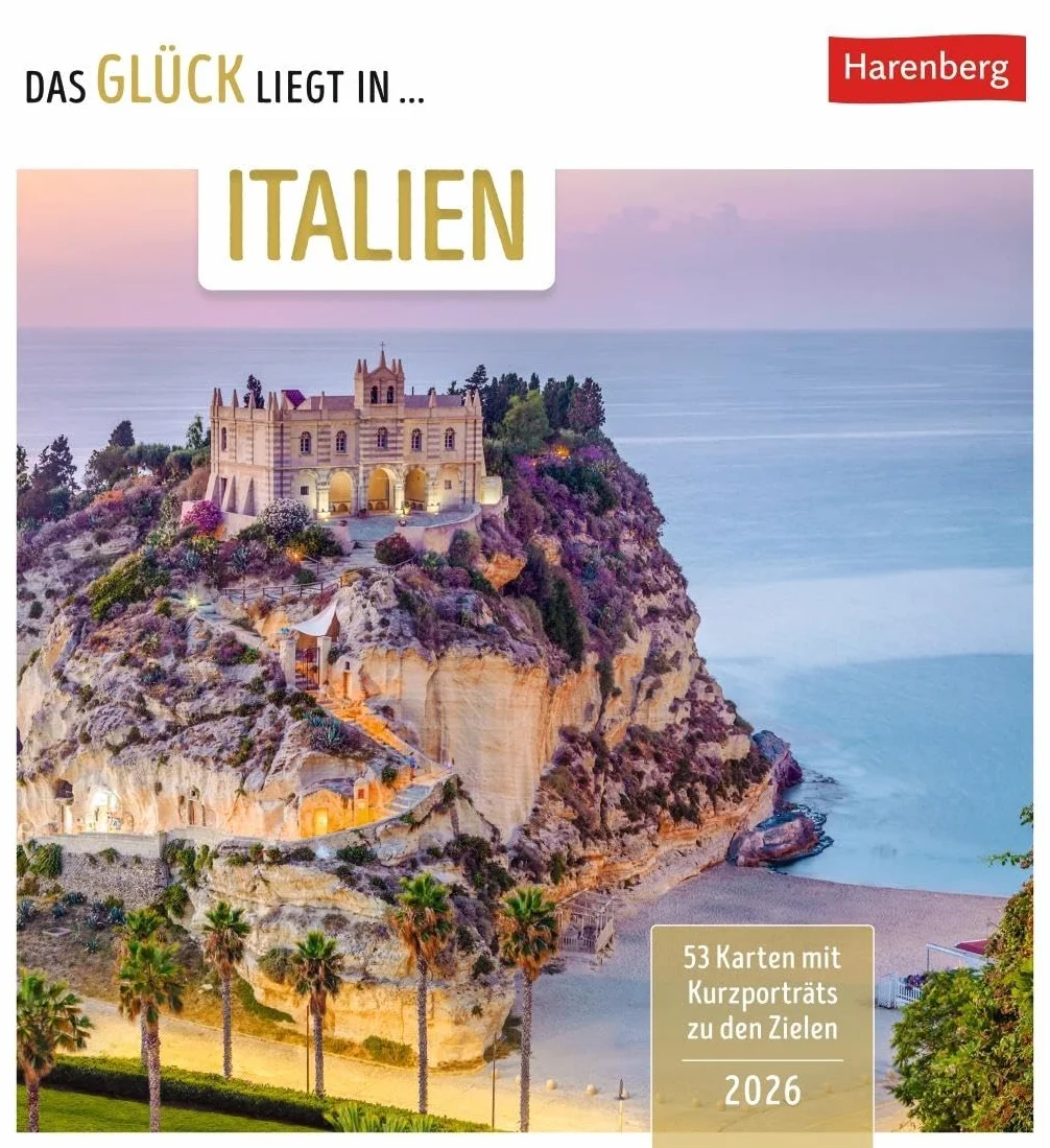 Das Glück liegt in Italien Postkartenkalender 2026 - 53 Karten mit Kurzporträts zu den Zielen: Wochen-Kalender mit 53 besonderen Orten. Stimmungsvolle Foto-Motive zum Aufhängen und Aufstellen