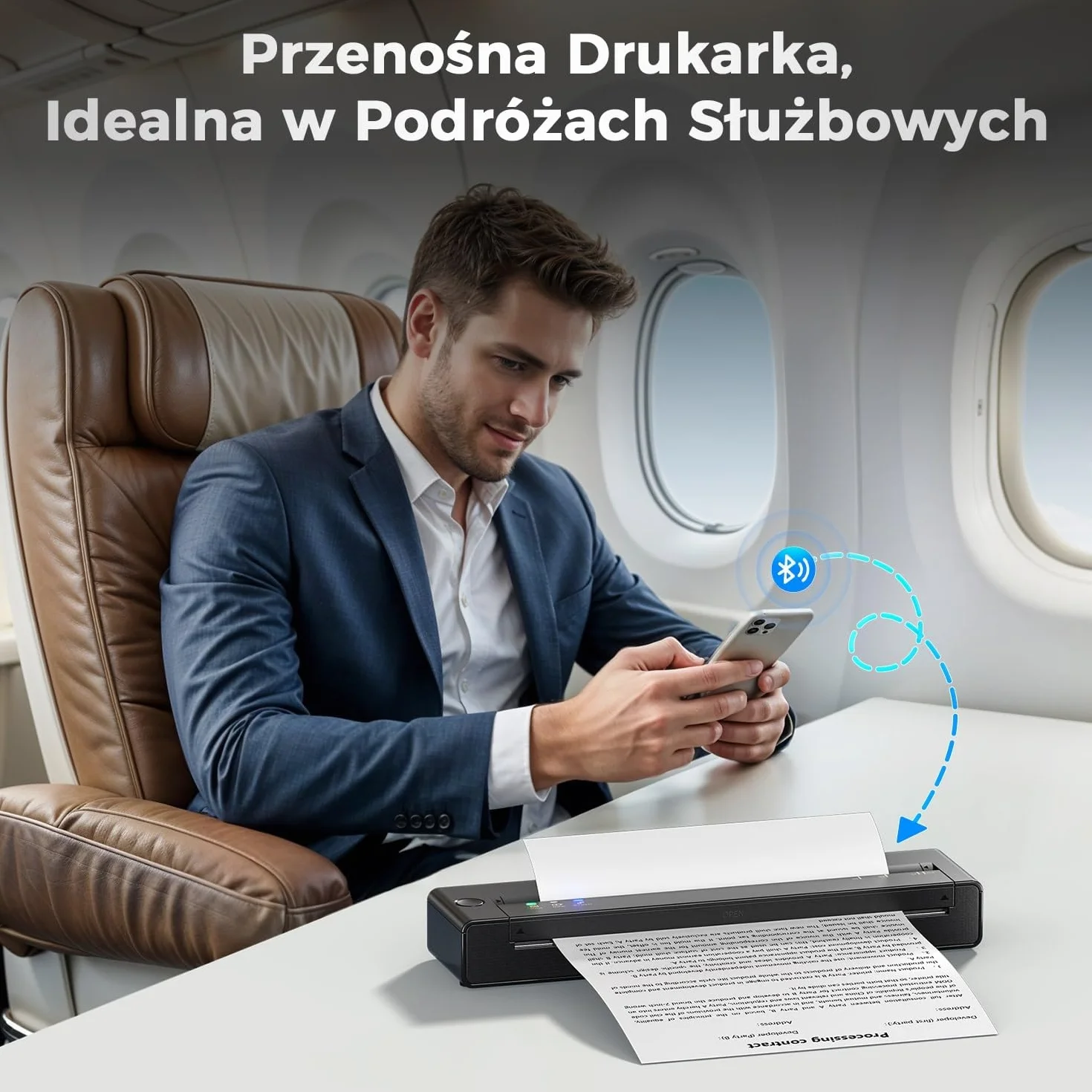 Drukarka Termiczna A4, Przenośna Drukarka Waży Tylko 585g, 300DPI Ostre Drukowanie & 1500mAh Długa Bateria, Bluetooth Kompatybilny z iOS i Android, Bezprzewodowa Drukarka Bez Tuszu dla Biura w Podróży