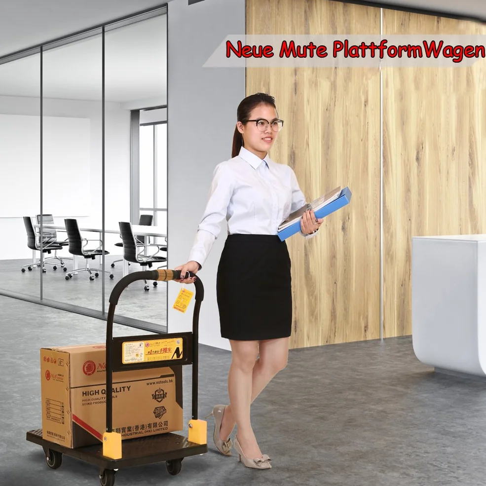 N&S Heavy Duty Wózek platformowy 200 kg Jednoręczne zmarszczki wózek ciężarowy z wyciszeniem koła, wózek platformowy